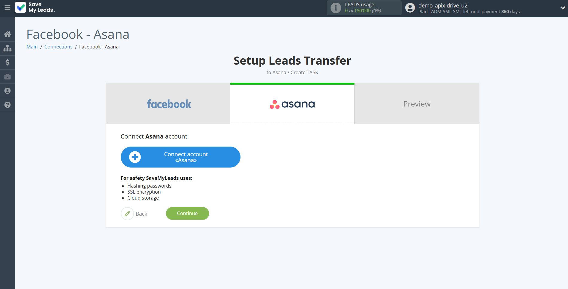 How to Connect Facebook with Asana | Data Destination account connection