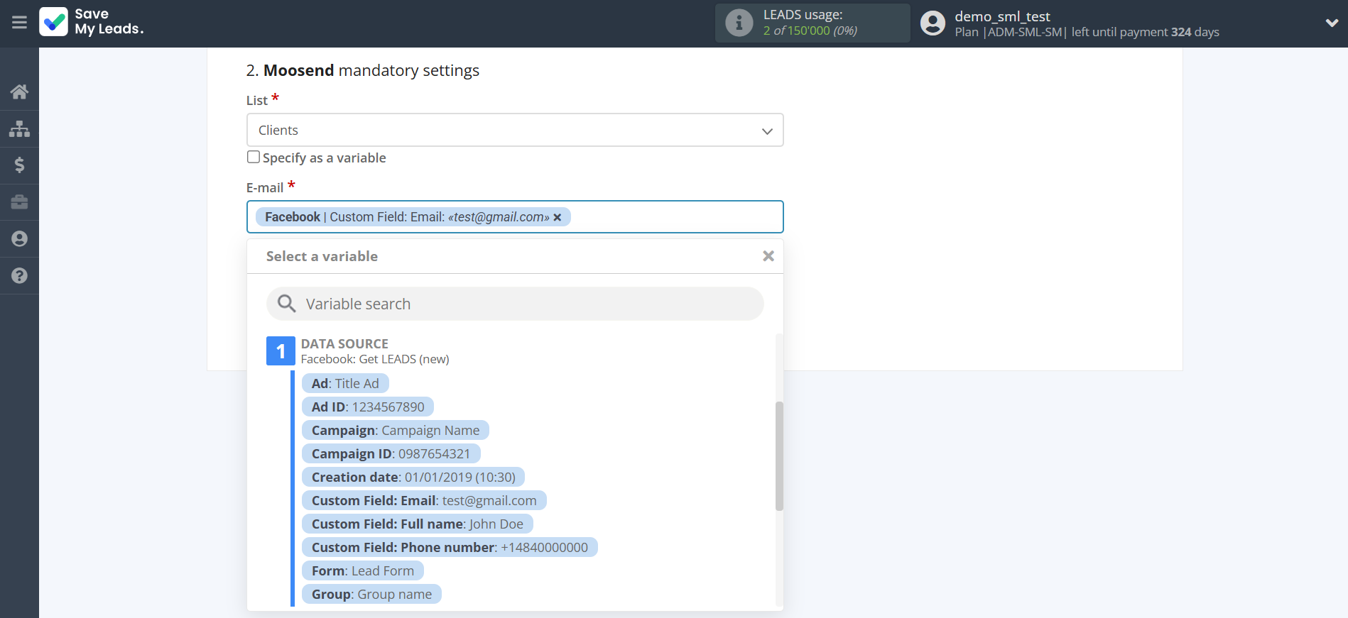 How to Connect Facebook with Moosend | Assigning fields How to Connect Facebook with Moosend | Assigning fields