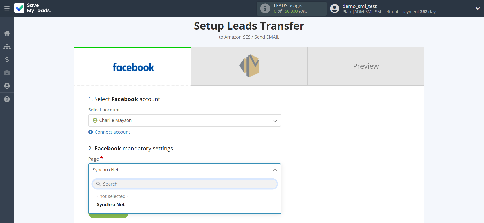 How to Connect Facebook with Amazon SES | Data Source account connection