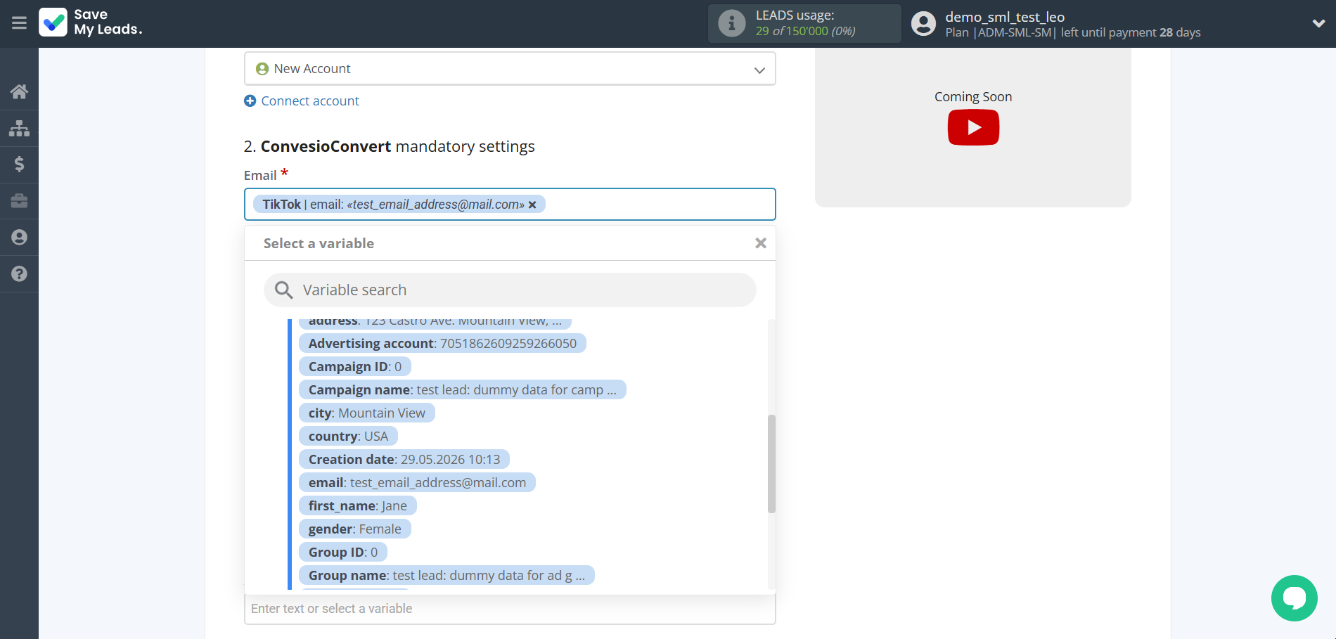 How to Connect TikTok with ConvesioConvert | Assigning fields