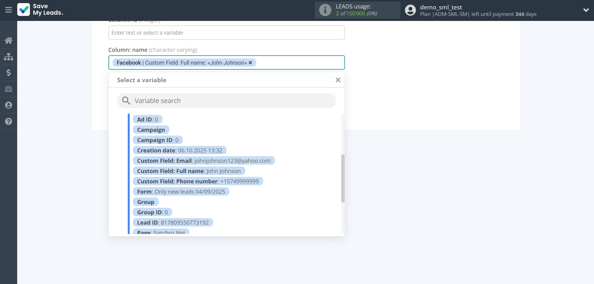 How to Connect Facebook with PostgreSQL | Assigning fields How to Connect Facebook with PostgreSQL | Assigning fields