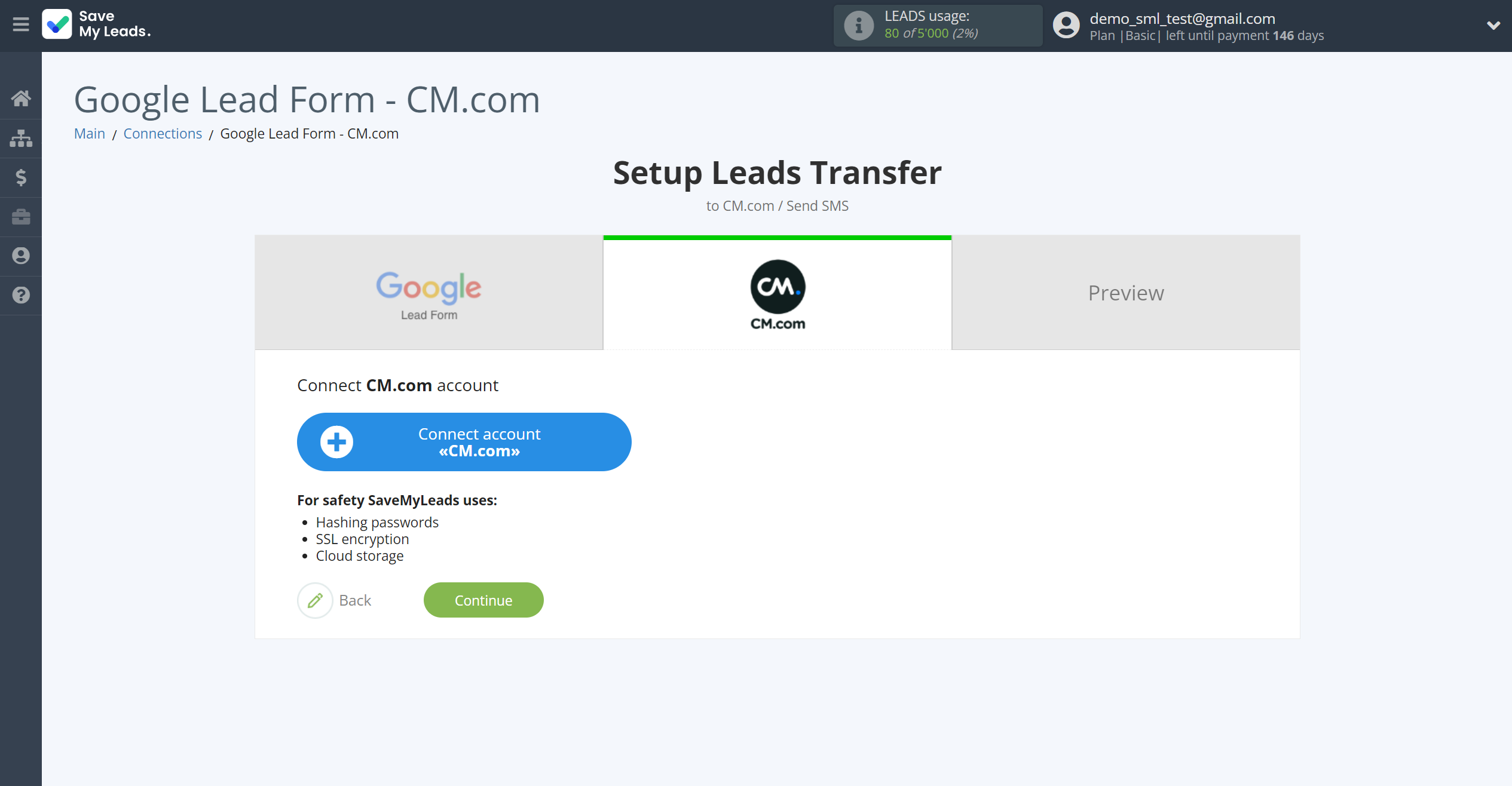 How to Connect&nbsp;Google Lead Form with CM.com | Data Destination account connection