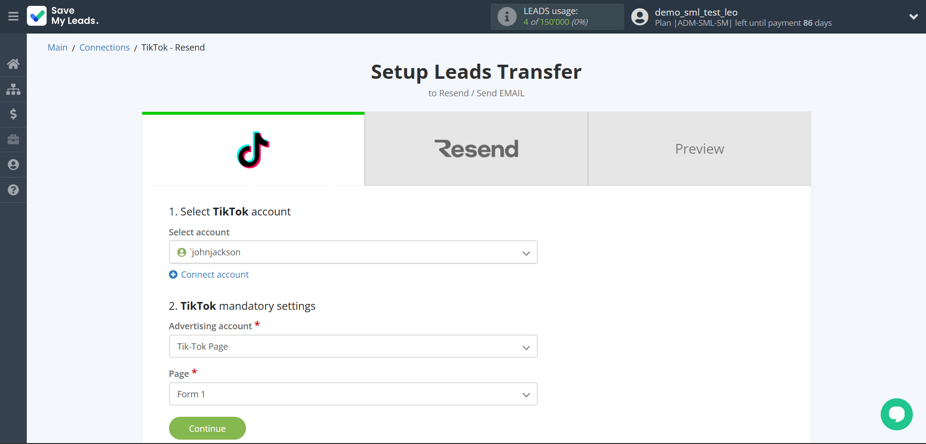 How to Connect TikTok with Resend (Send Email) | Data Source account connection