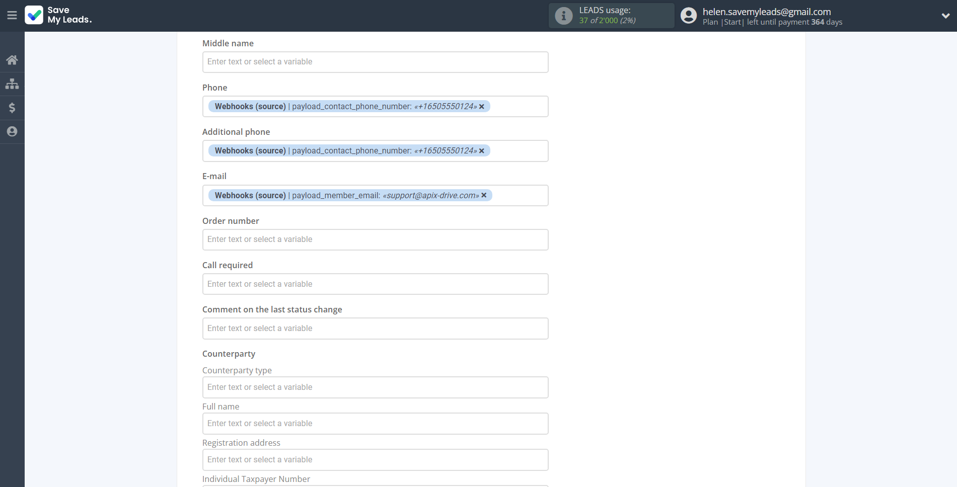 How to Connect Webhooks with Simla Create Order | Assigning fields