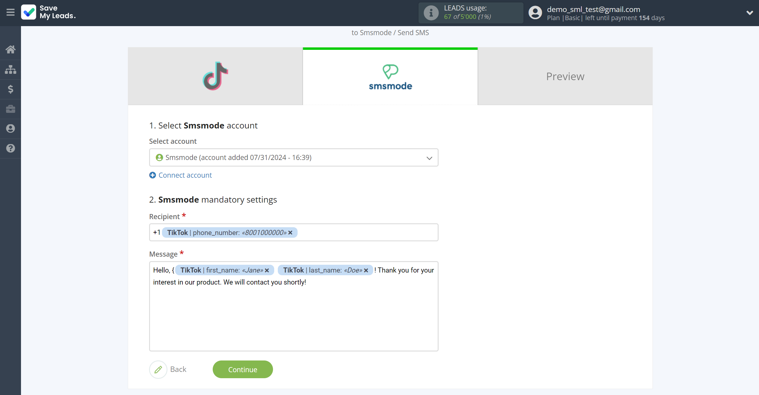 How to Connect TikTok with Smsmode | Assigning fields