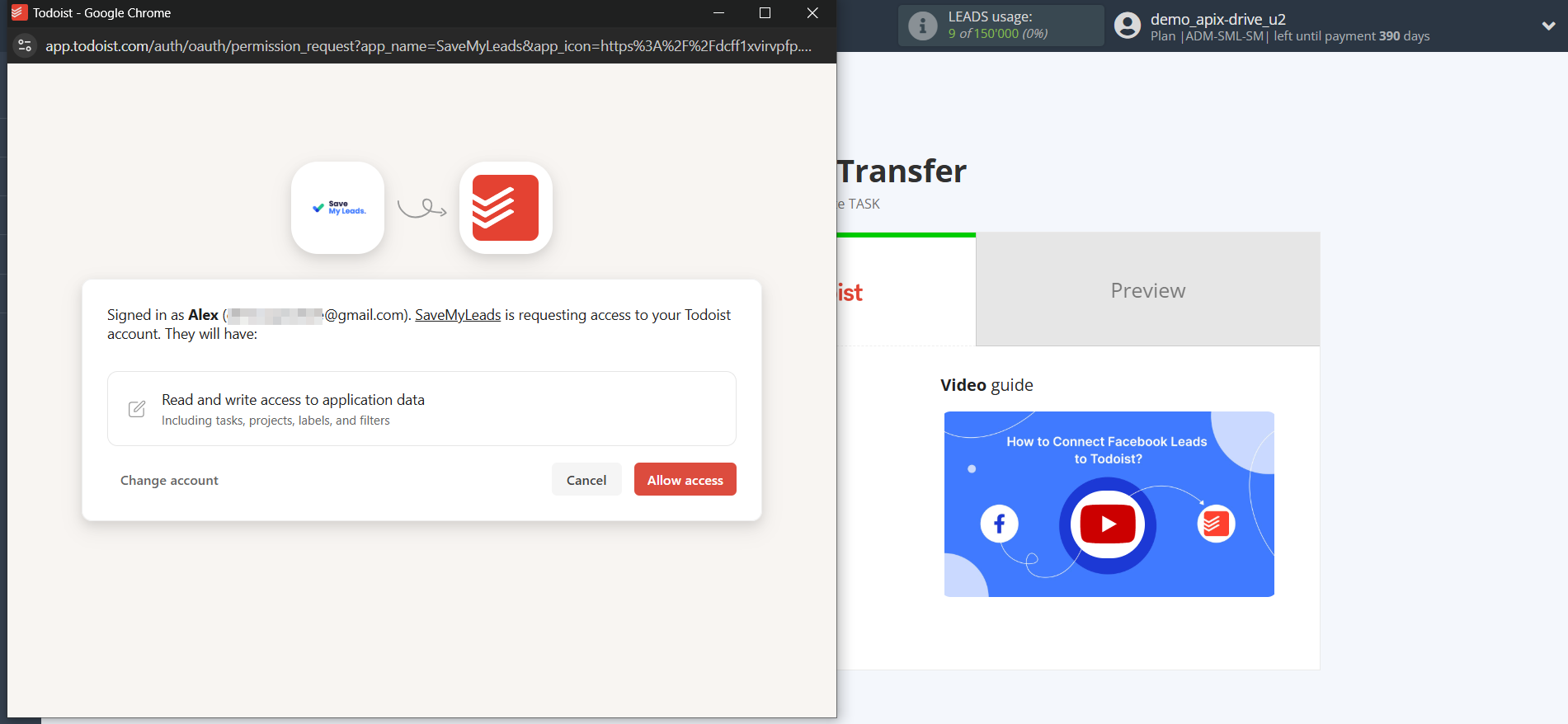 How to Connect Facebook with Todoist | Data Destination account connection How to Connect Facebook with Todoist | Data Destination account connection