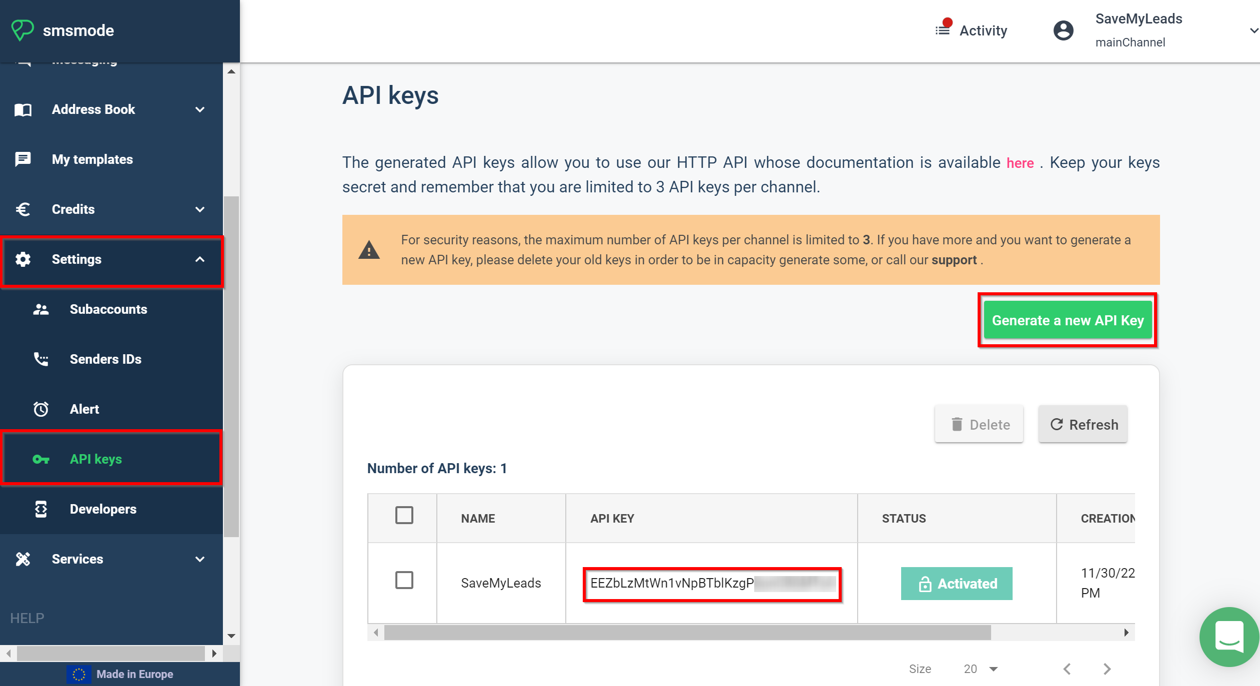 How to Connect Webhooks with Smsmode | Data Destination account connection