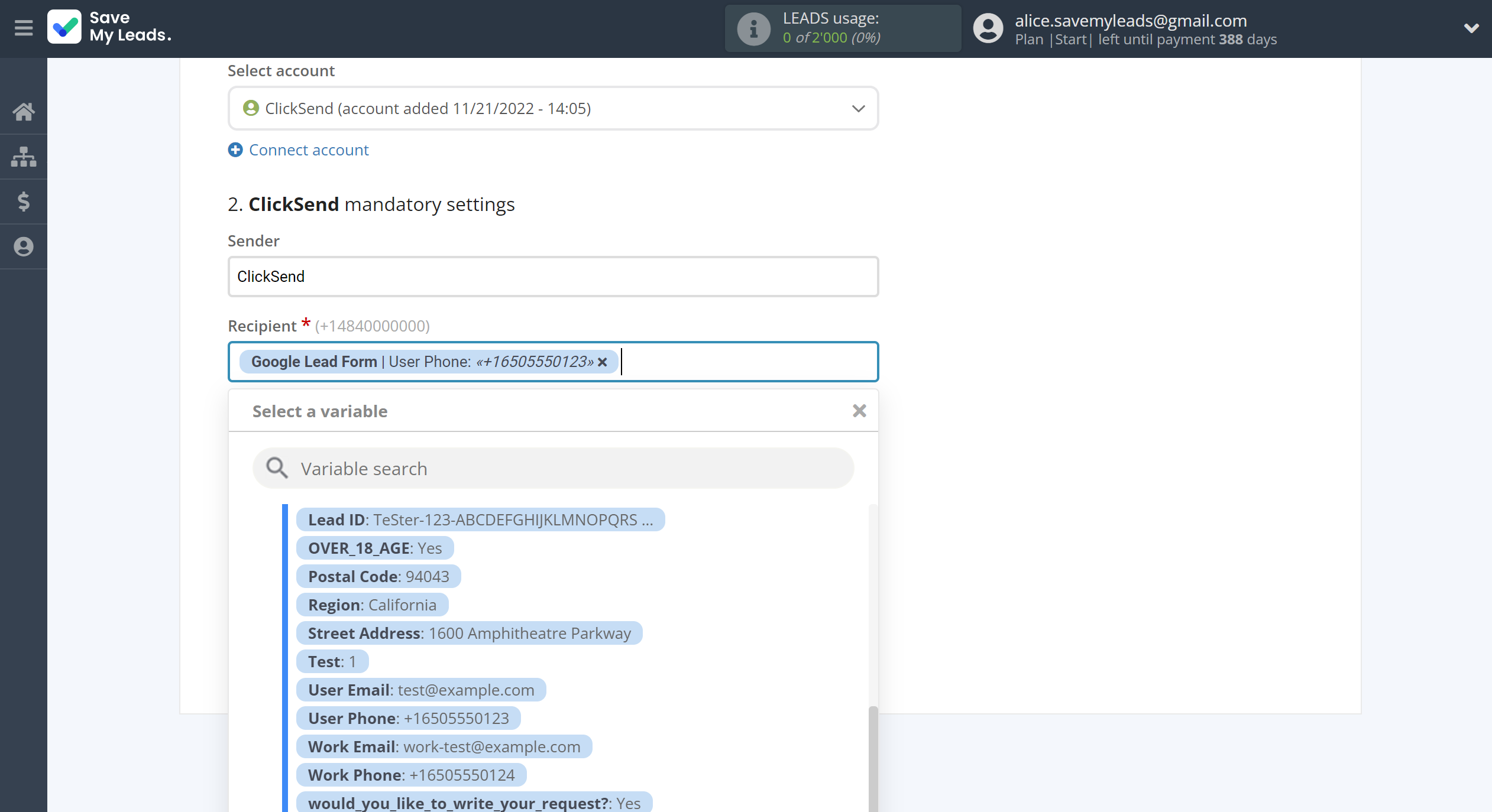 How to Connect Google Lead Form with ClickSend Send SMS | Assigning fields