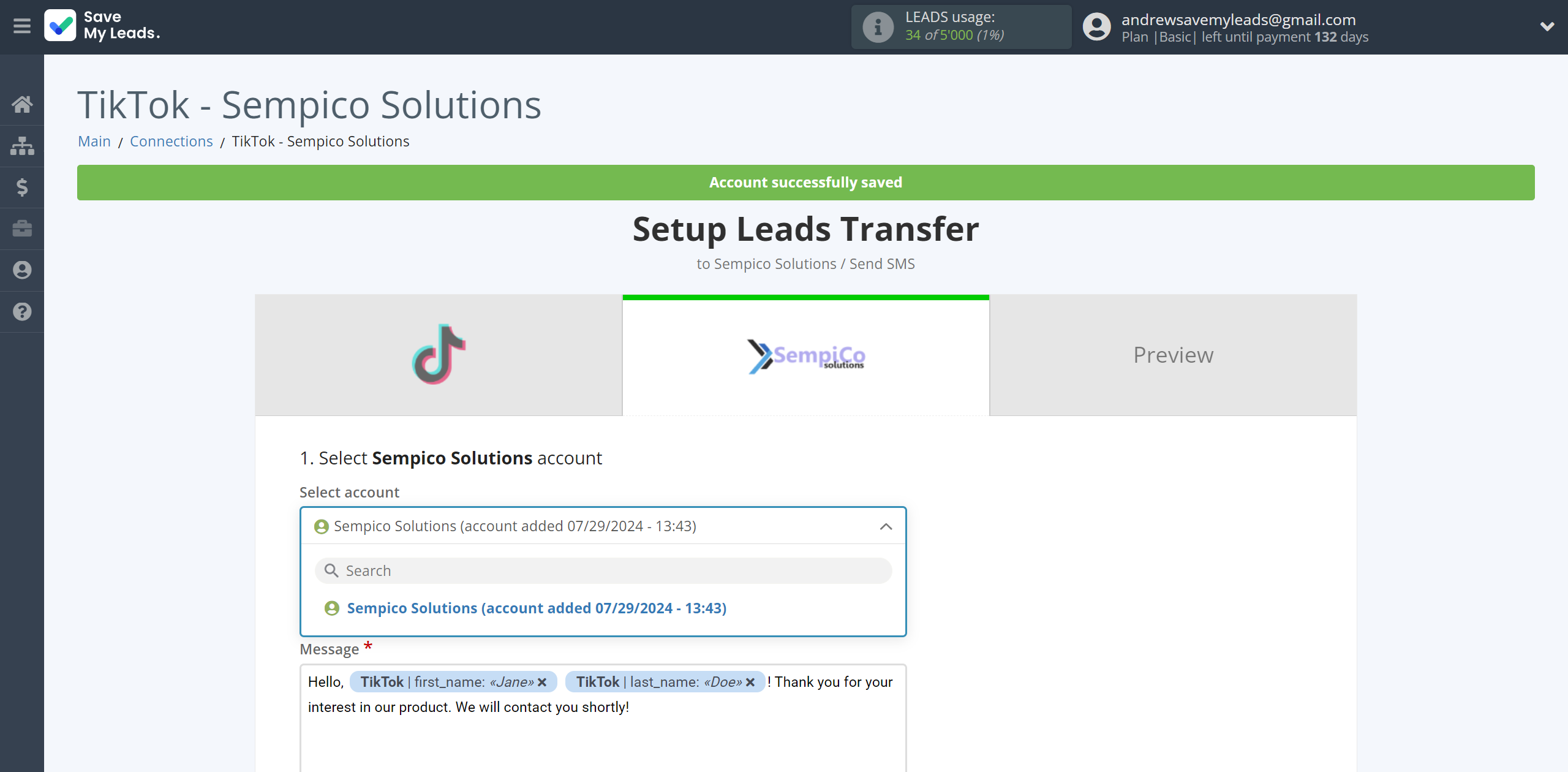 How to Connect TikTok with Sempico Solutions | Data Destination account selection