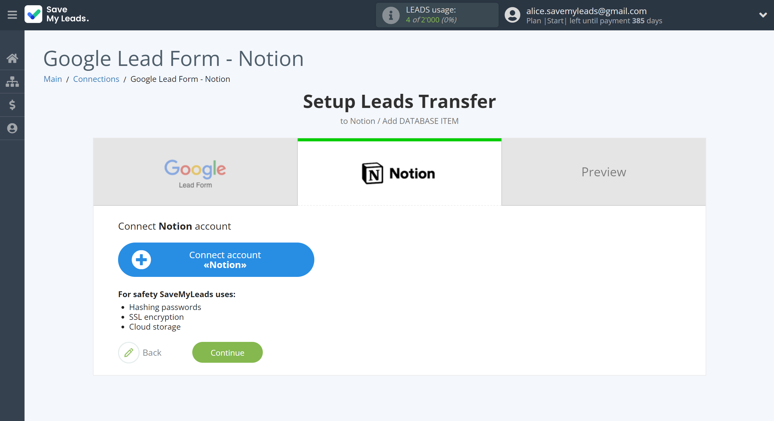 How to Connect Google Lead Form with Notion | Data Destination account connection