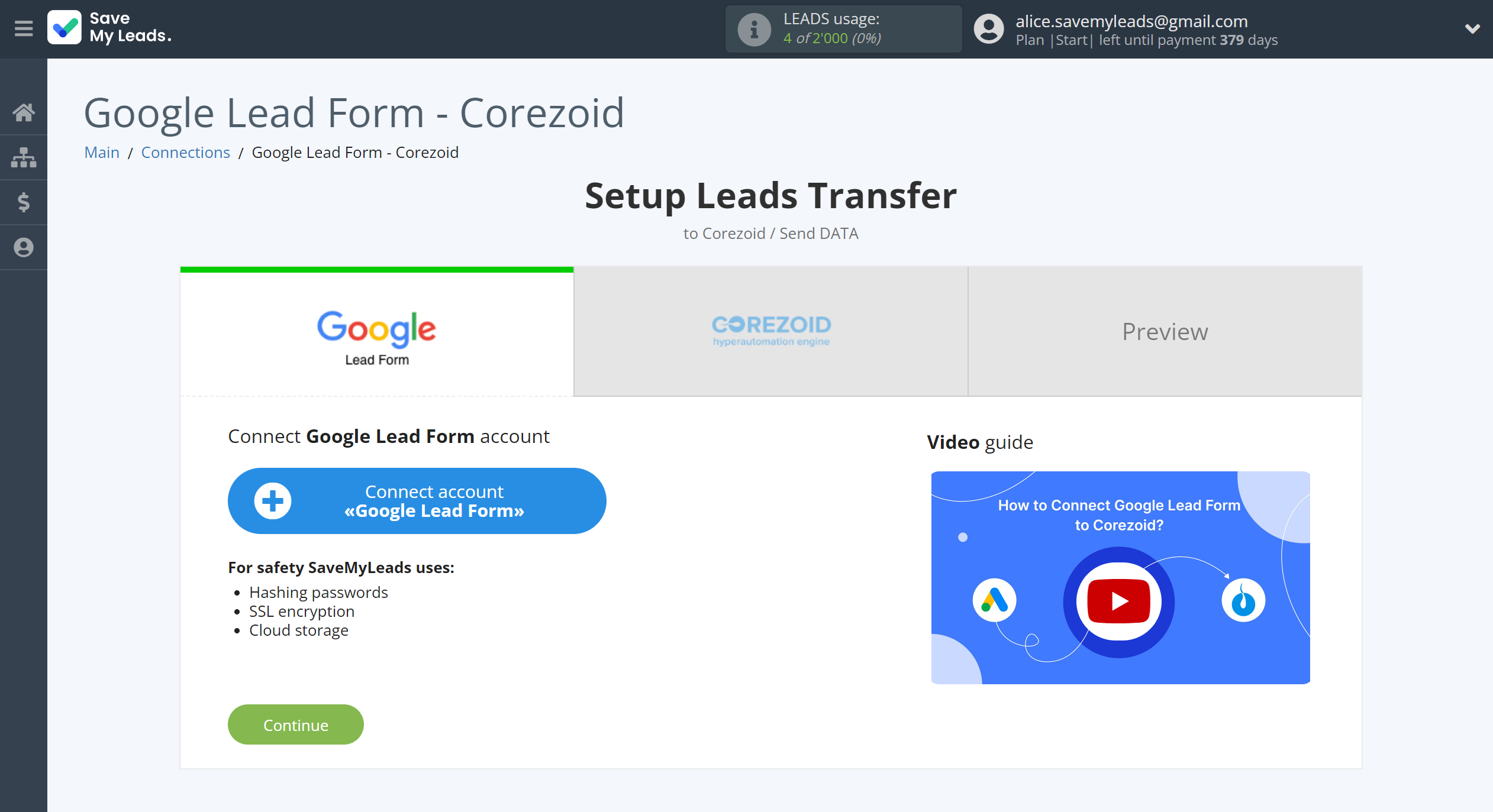 How to Connect Google Lead Form with Corezoid | Data Source account connection