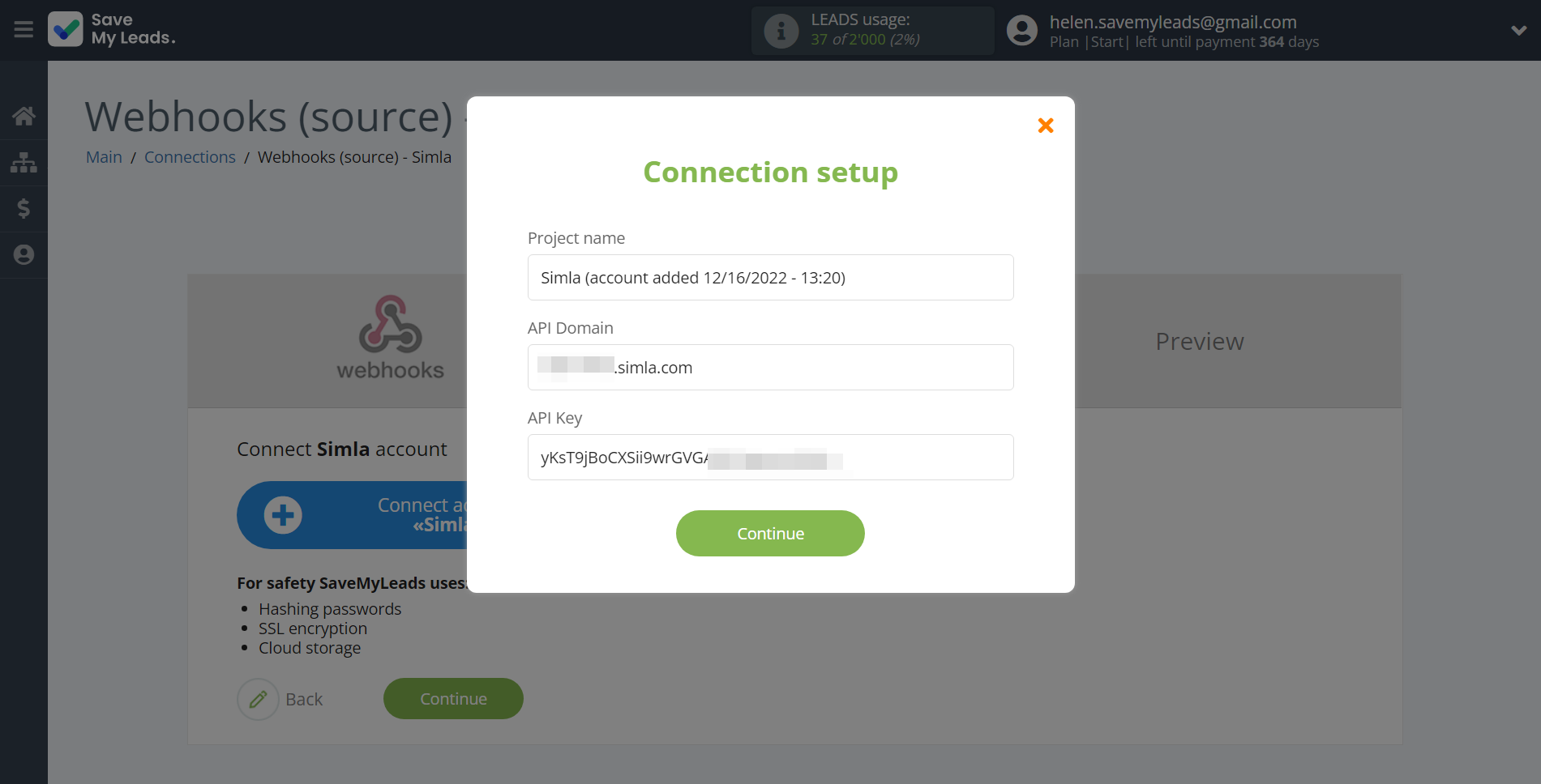 How to Connect Webhooks with Simla Create Task | Data Destination account connection