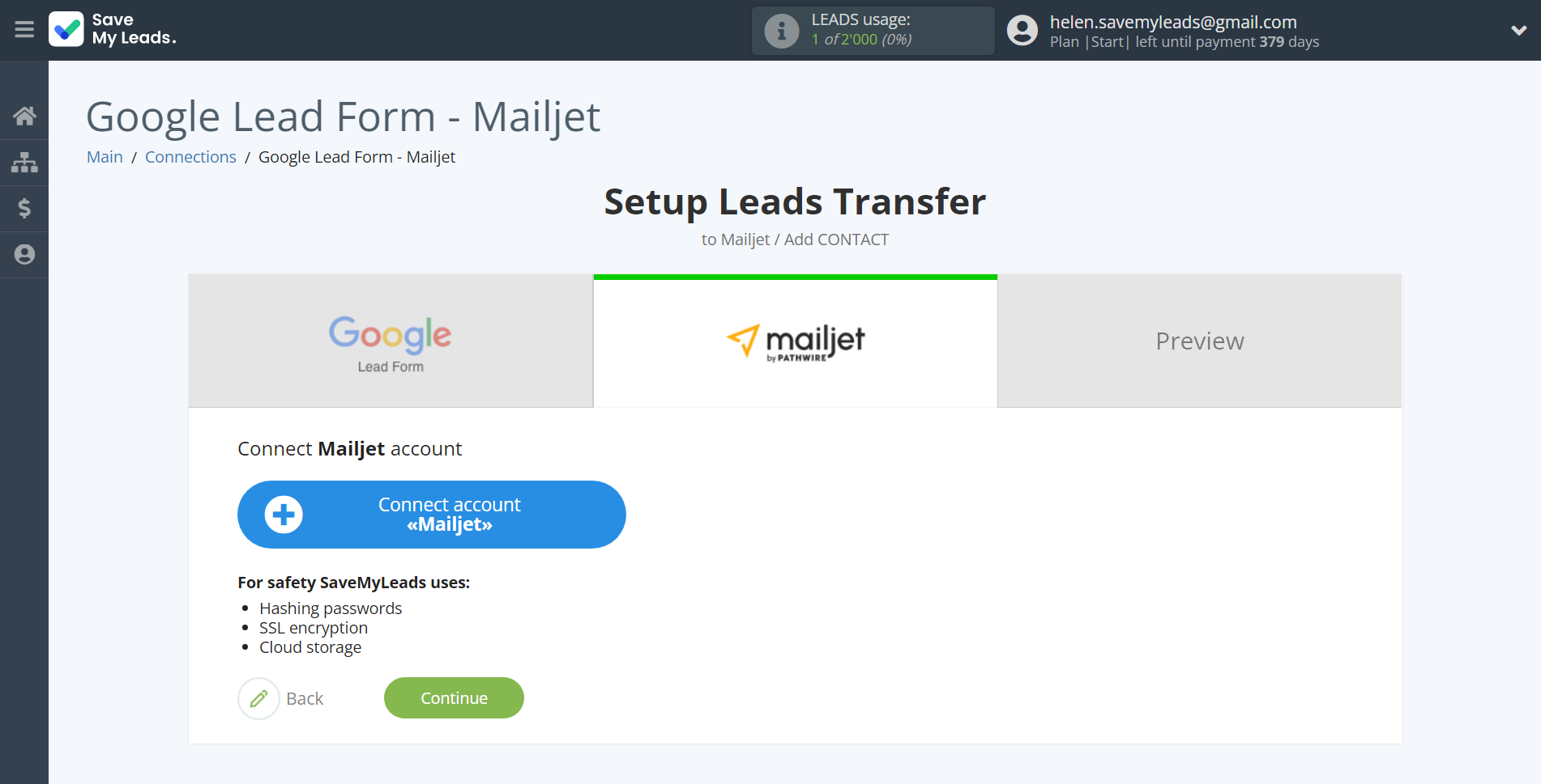How to Connect Google Lead Form with Mailjet | Data Destination account connection