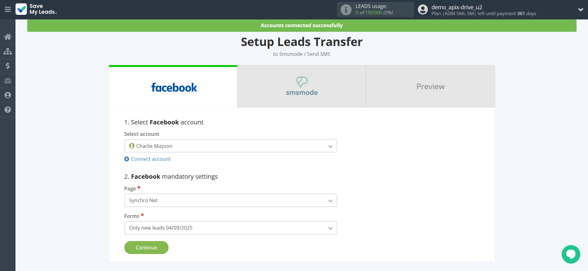 How to Connect Facebook with Smsmode | Data Source account connection