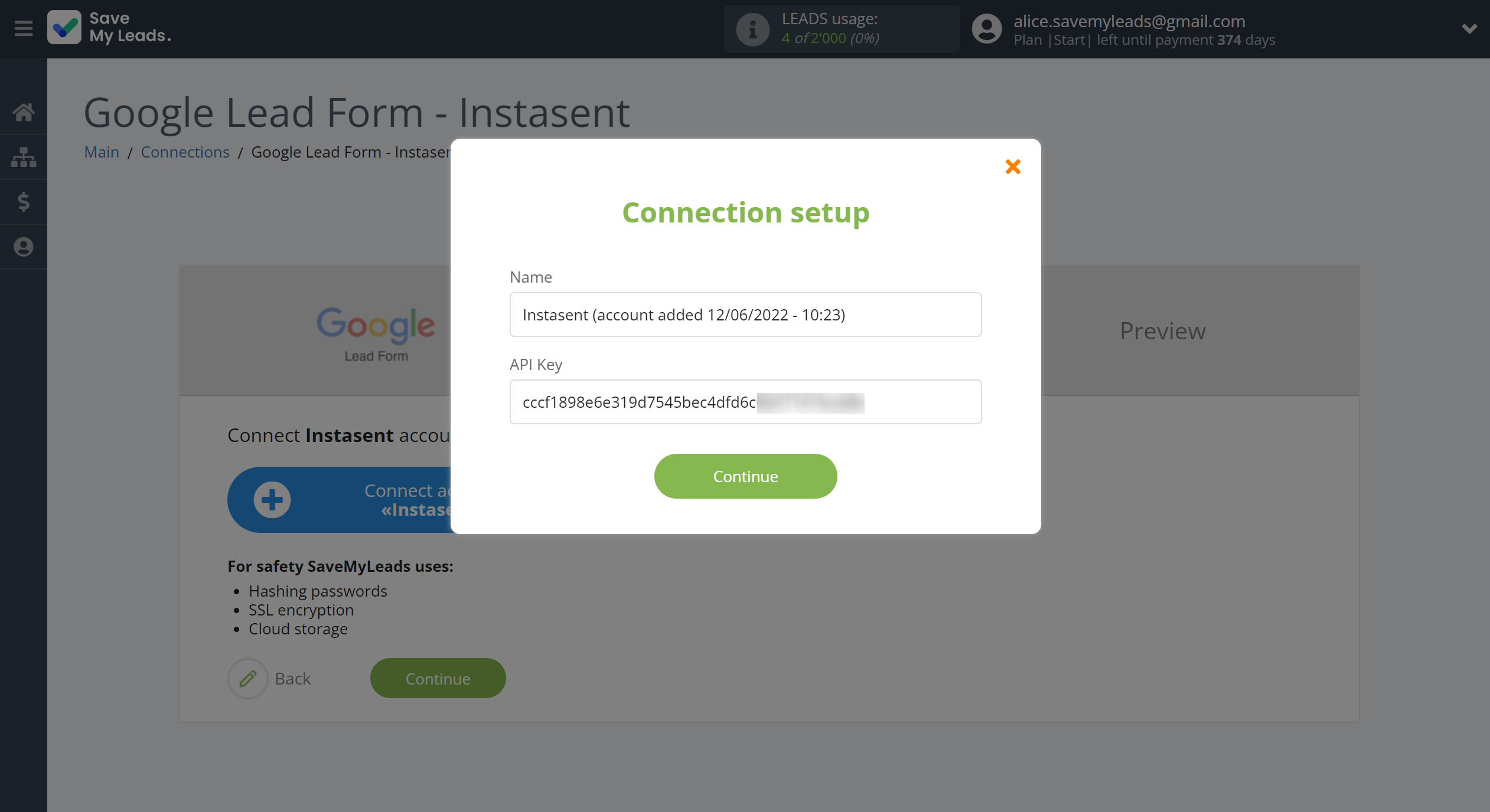 How to Connect Google Lead Form with Instasent | Data Destination account connection