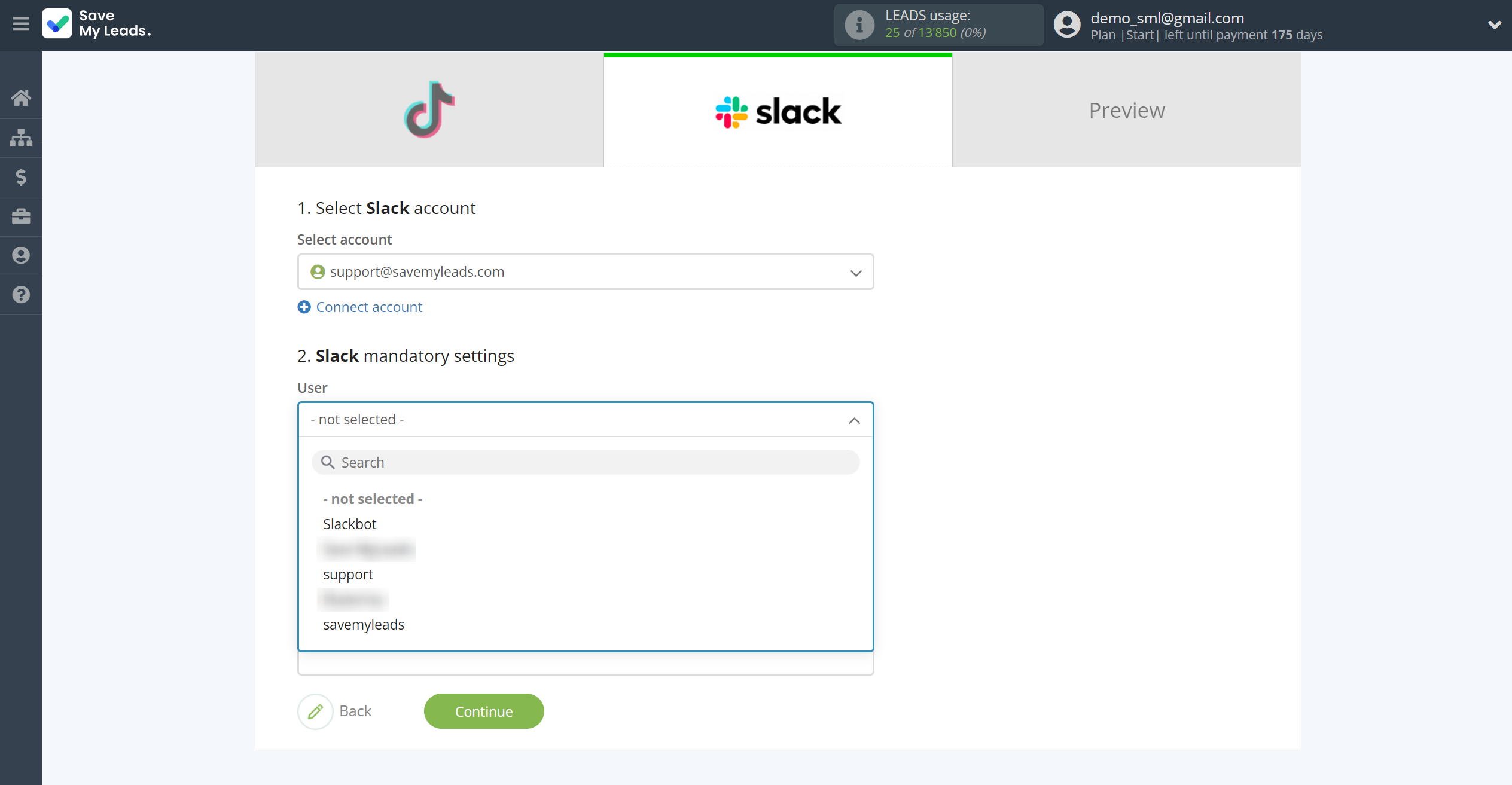 How to Connect TikTok with Slack Personal Notification | Assigning fields