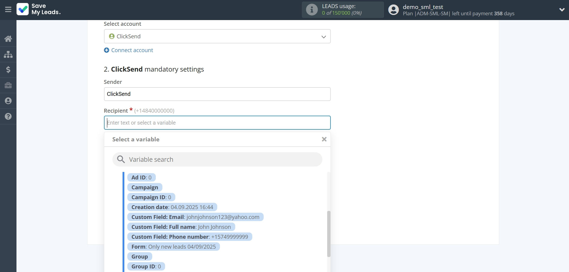How to Connect FaceBook with ClickSend Send SMS | Assigning fields
