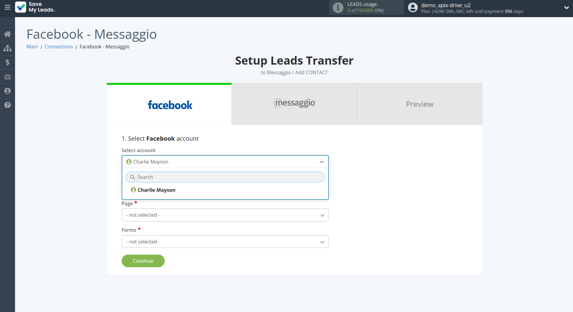 How to Connect Facebook with Messaggio | Data Source account selection How to Connect Facebook with Messaggio | Data Source account selection