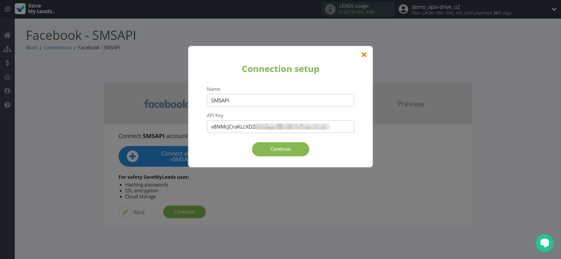 How to Connect Facebook with SMSAPI | Data Destination account connection