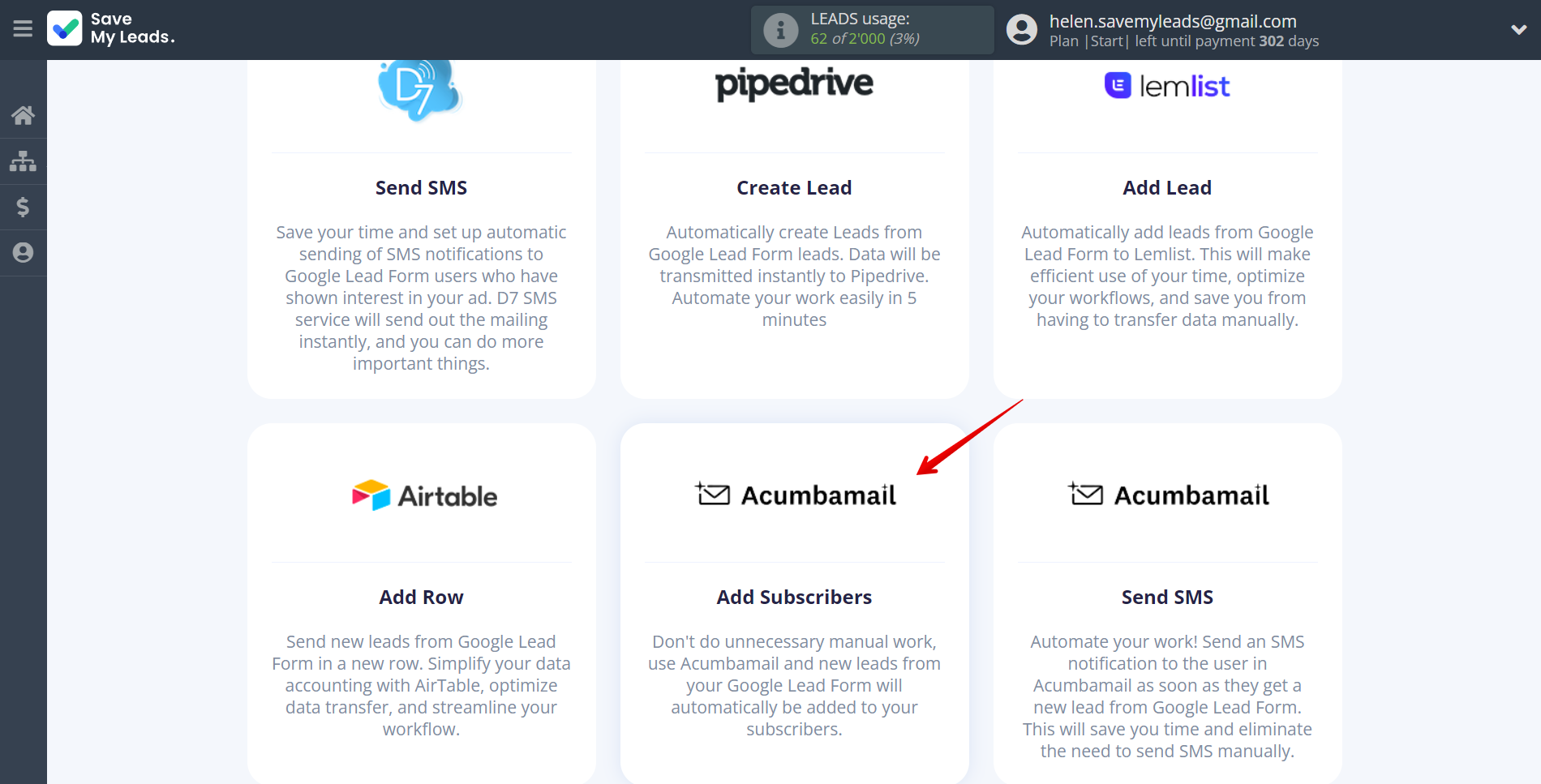 How to Connect Webhooks with Acumbamail Add Subscribers | Data Destination system selection