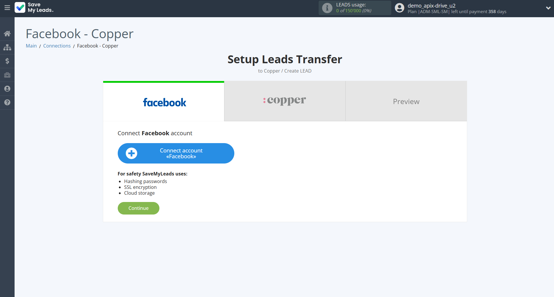How to Connect Facebook with Copper Create Lead | Data Source account connection