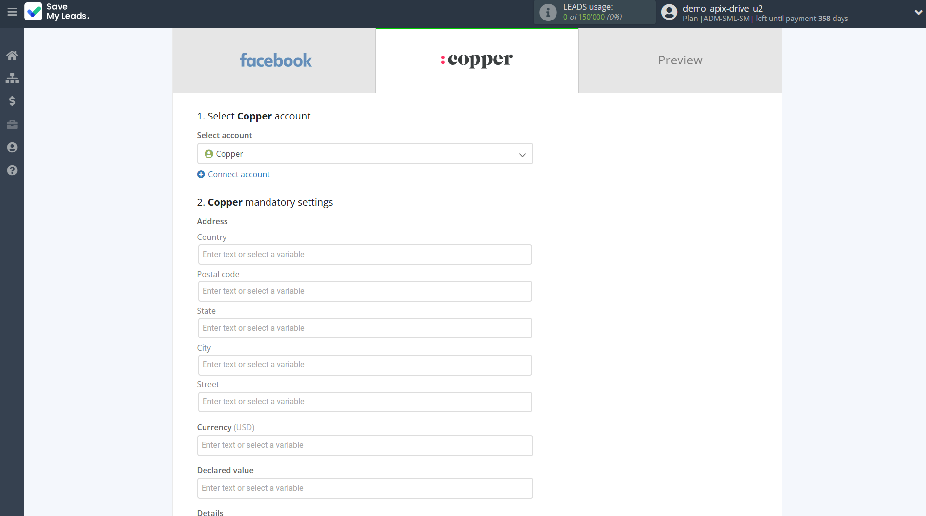 How to Connect Facebook with Copper Create Lead | Assigning fields