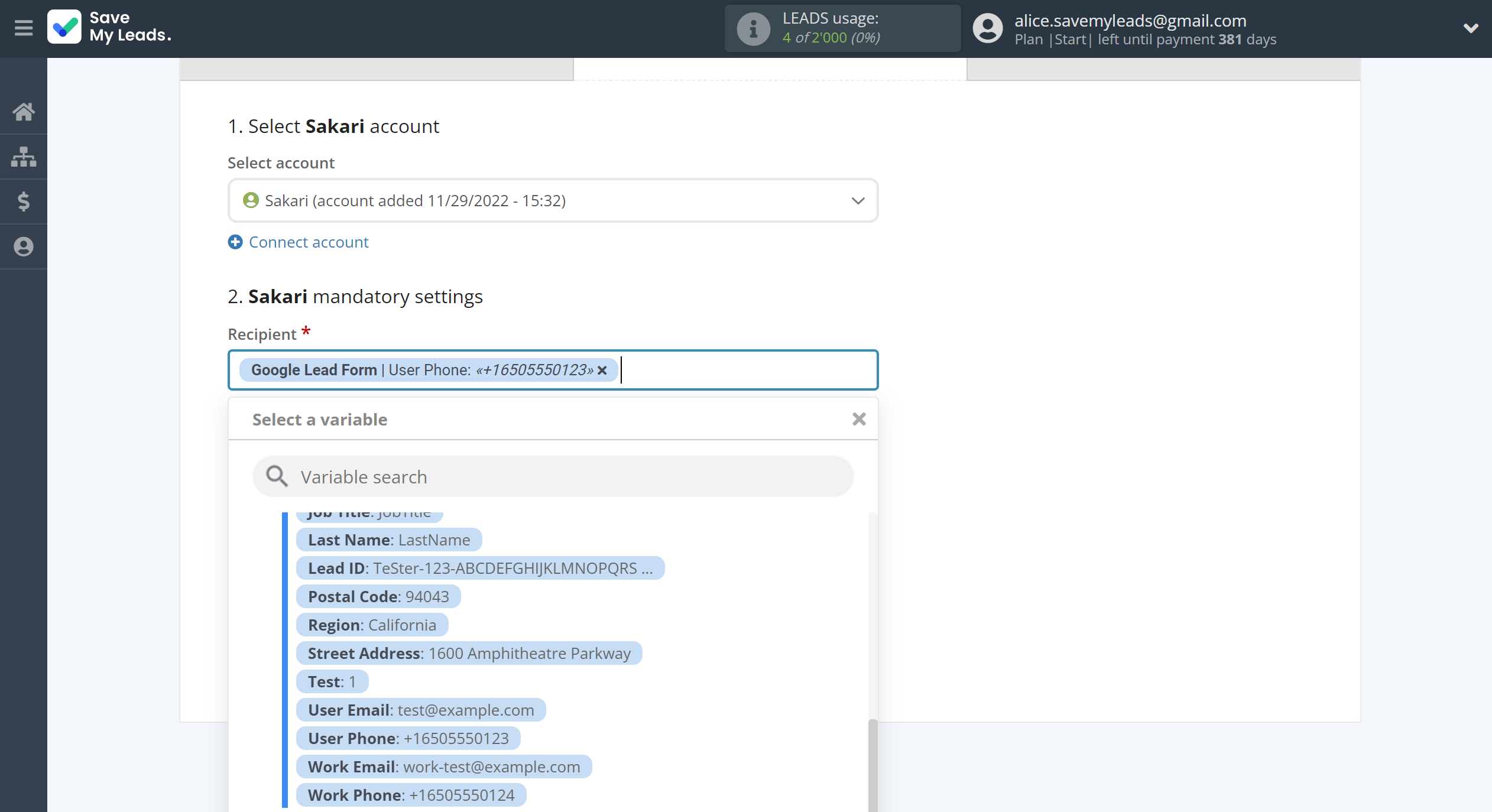 How to Connect Google Lead Form with Sakari | Assigning fields