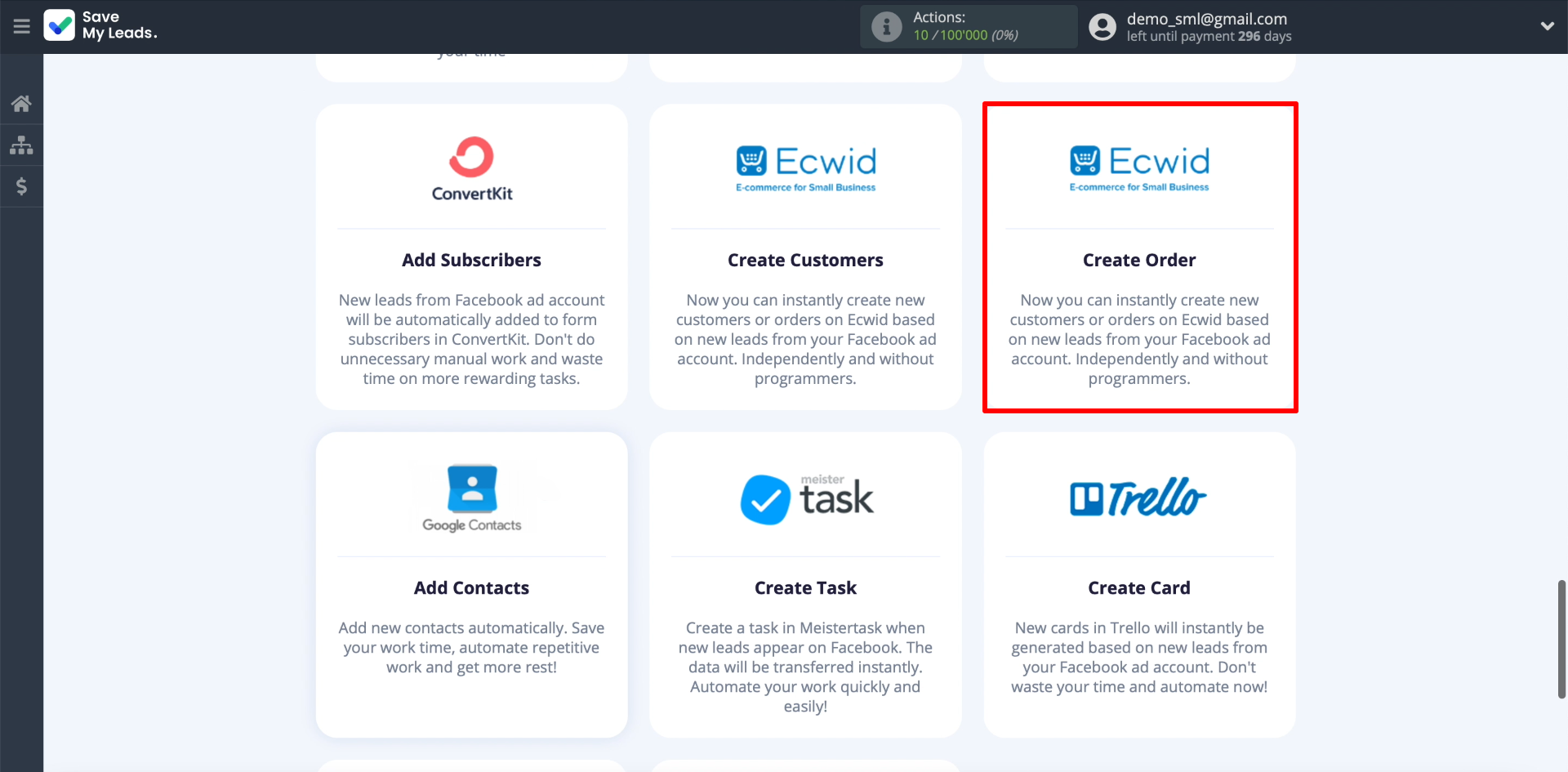 Facebook and Ecwid integration | Selecting Ecwid 