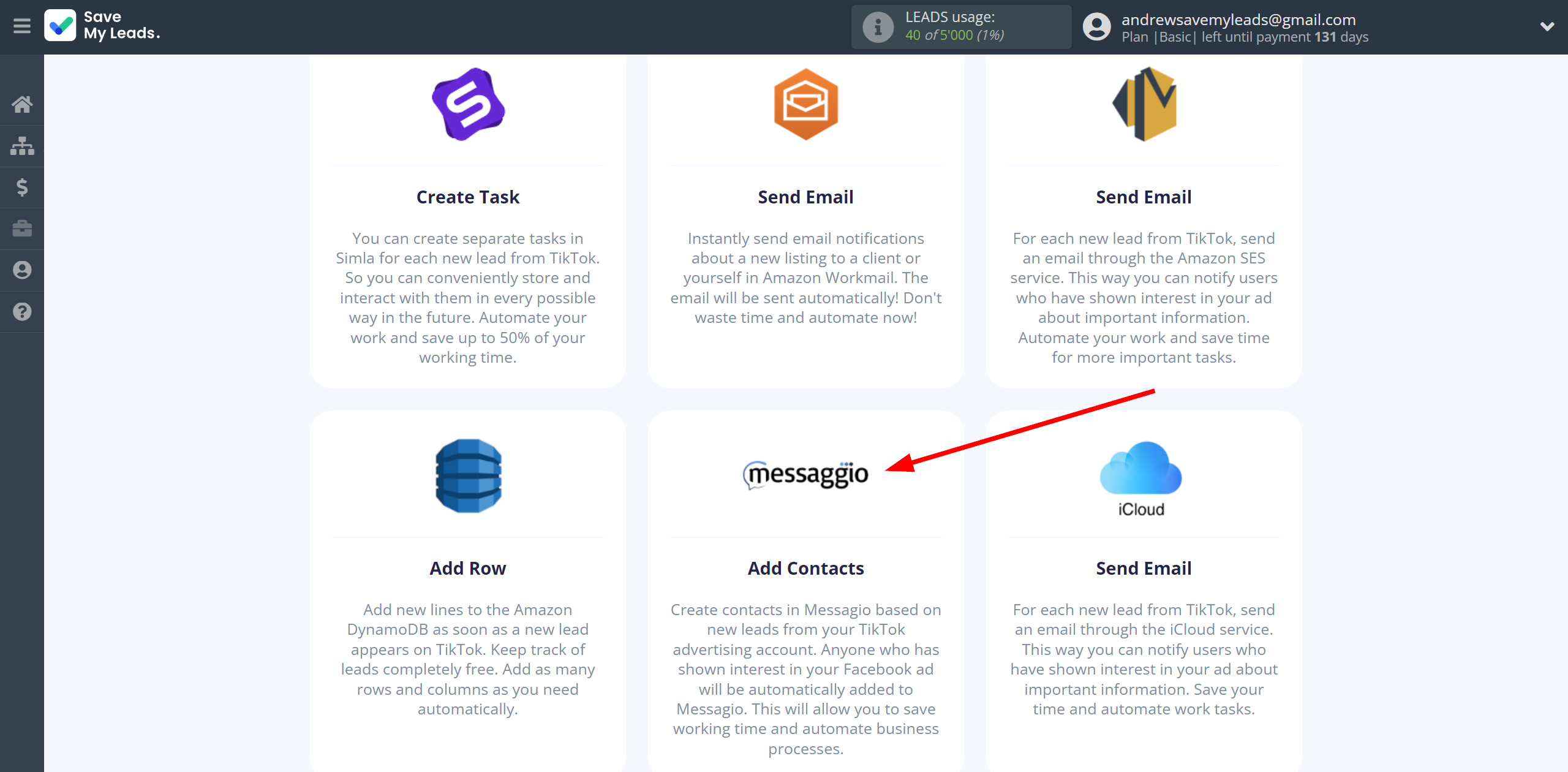 How to Connect TikTok with Messaggio | Data Destination system selection