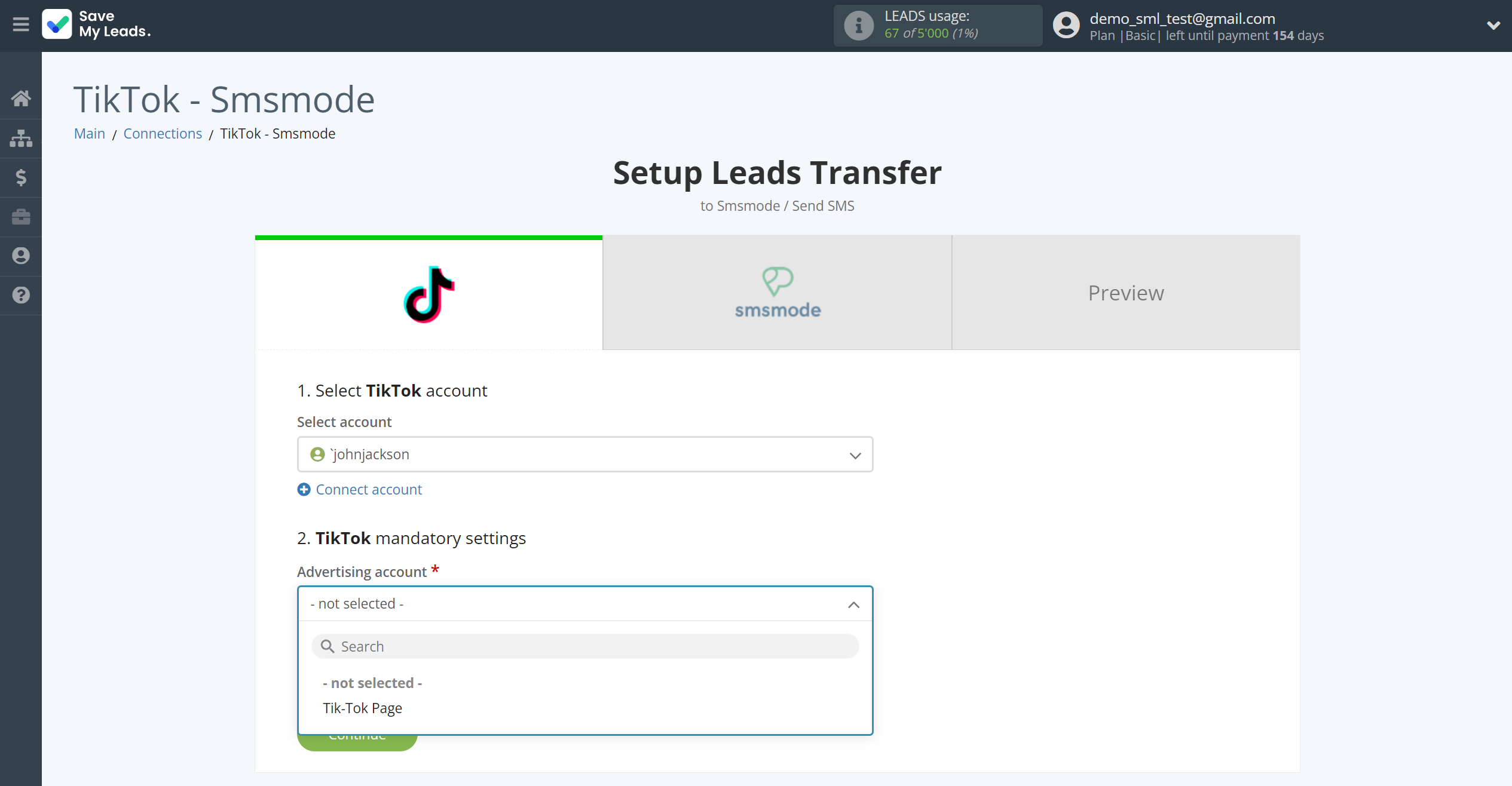 How to Connect TikTok with Smsmode | Data Source account connection