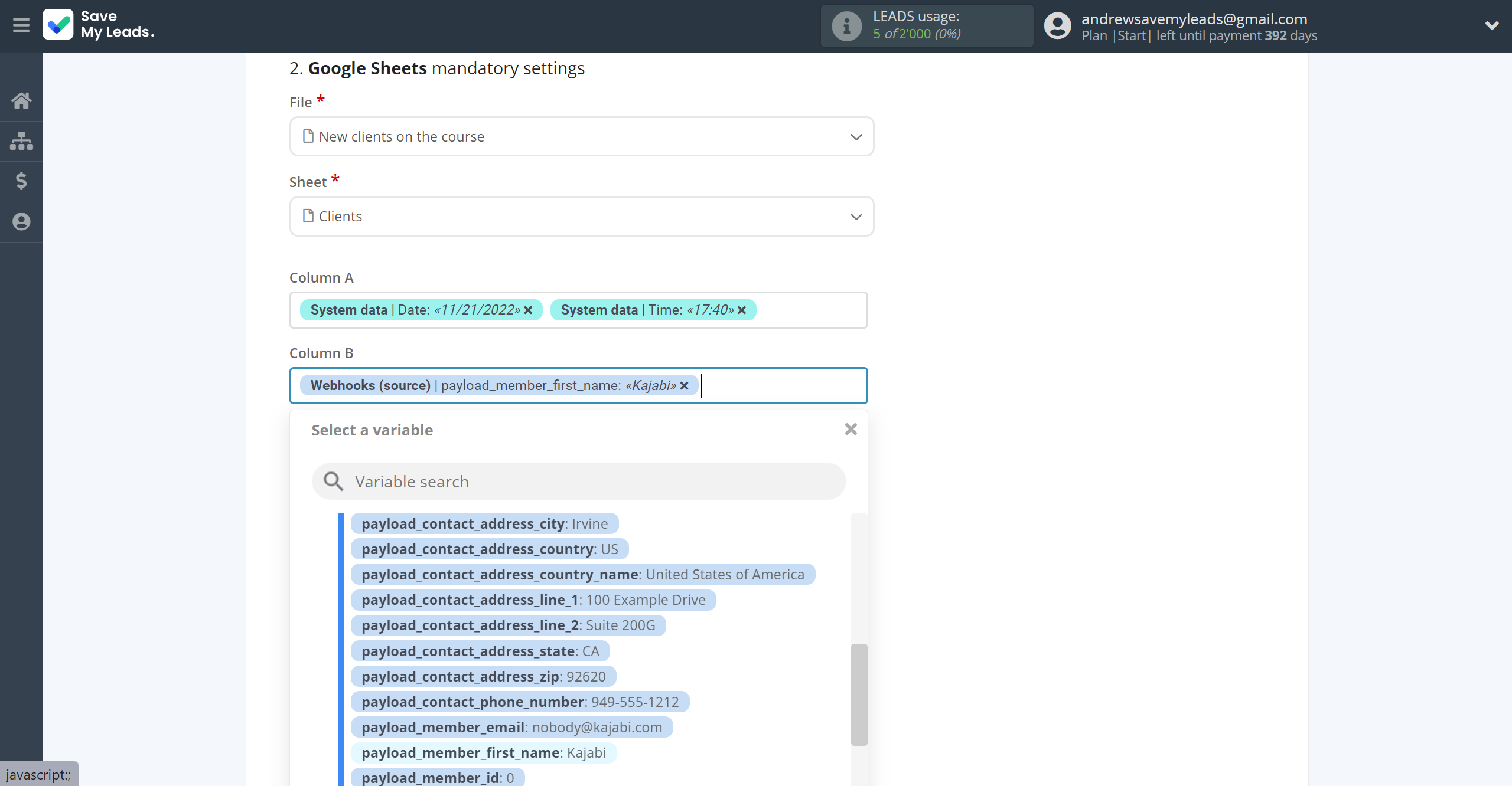 How to Connect Webhooks with Google Sheets | Assigning fields