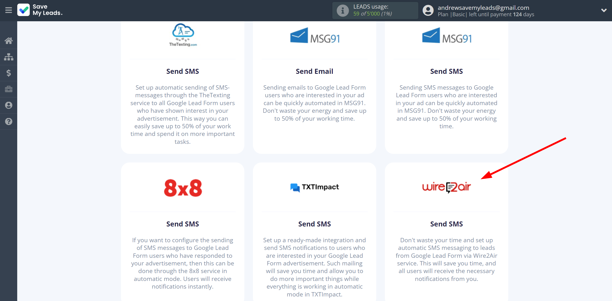 How to Connect Google Lead Form with Wire2Air | Data Destination system selection