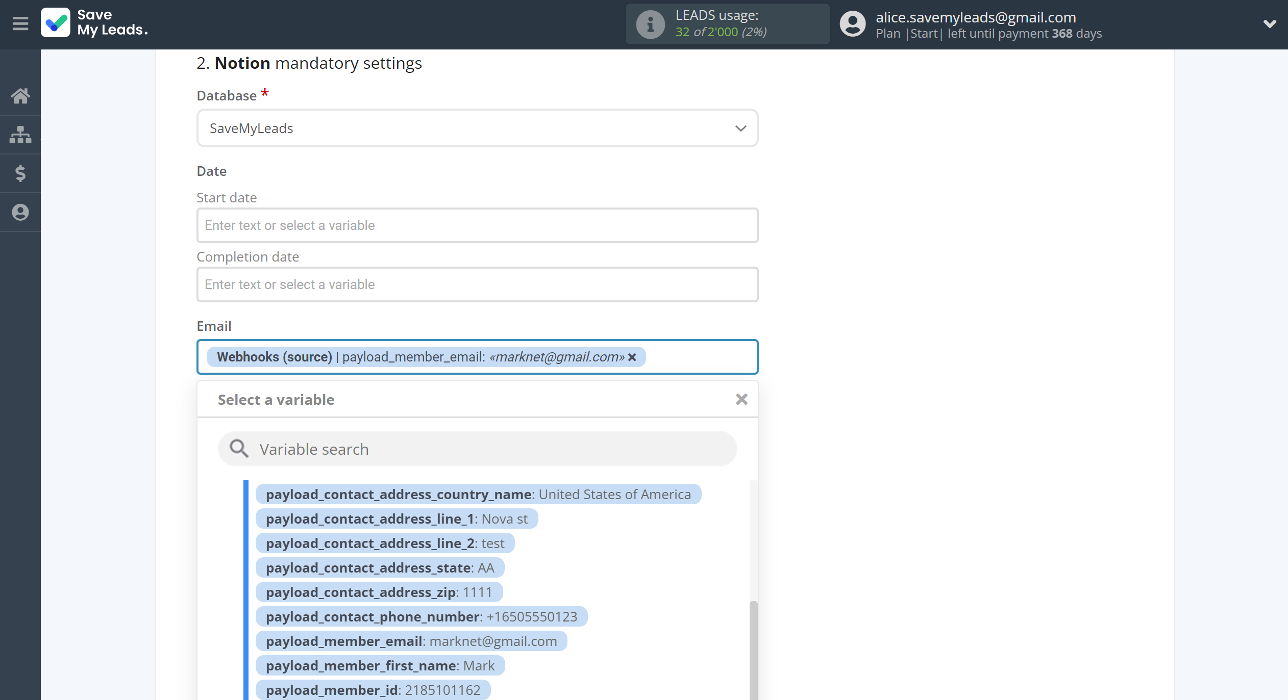 How to Connect Webhooks with Notion | Assigning fields