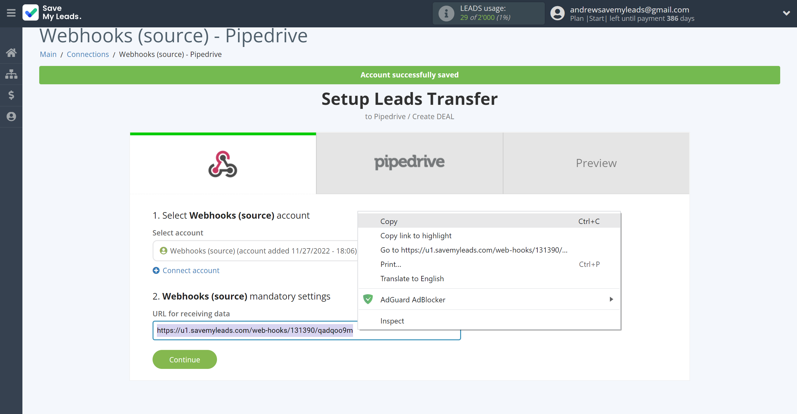 How to Connect Webhooks with Pipedrive Create Deal | Data Source account connection