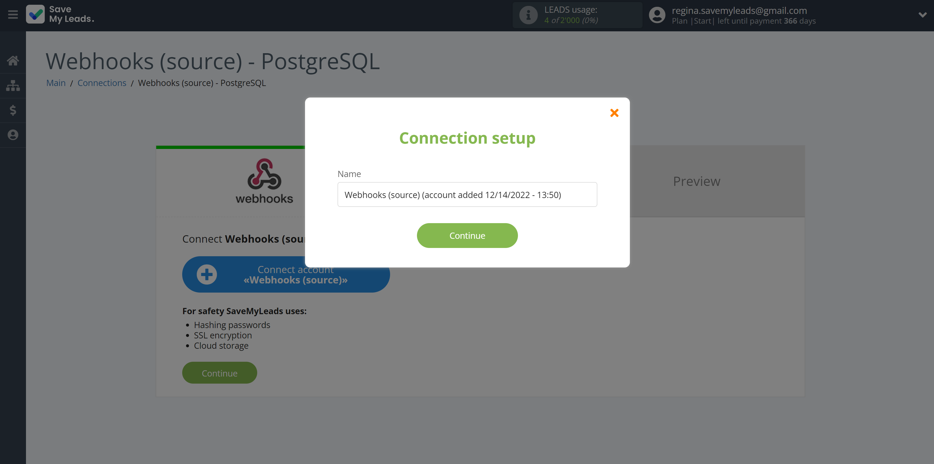 How to Connect Webhooks with PostgreSQL | Data Source account connection