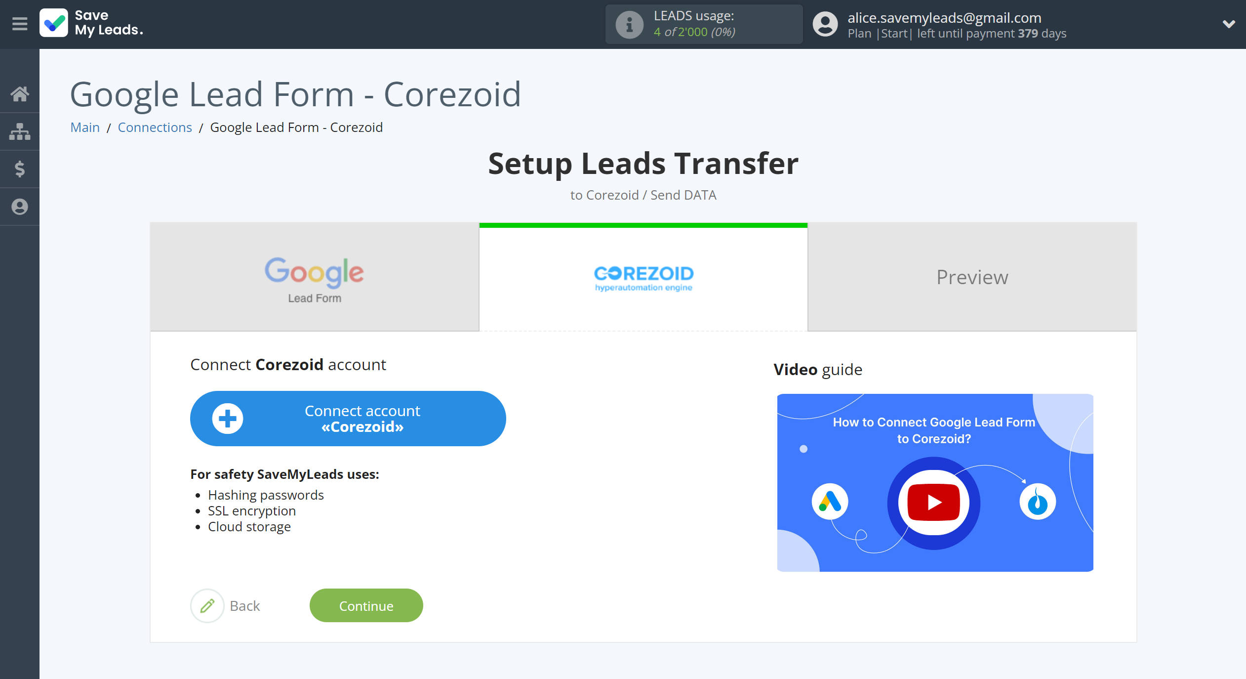 How to Connect Google Lead Form with Corezoid | Data Destination account connection