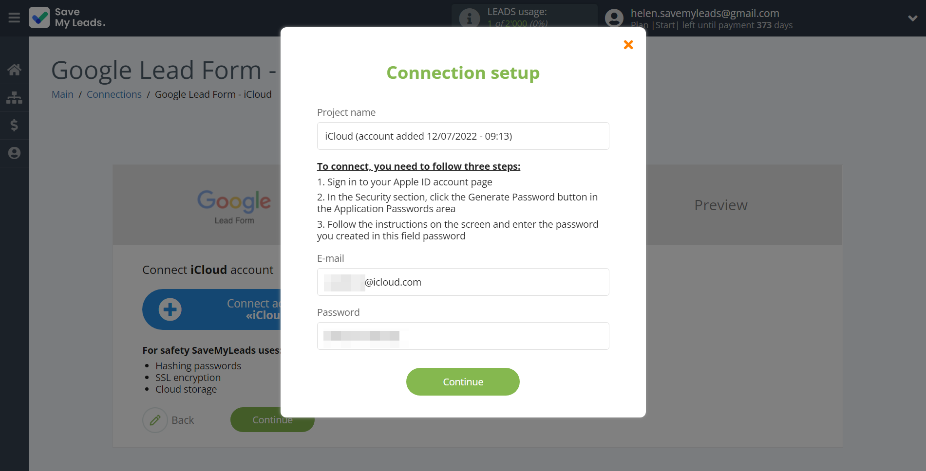 How to Connect Google Lead Form with iCloud | Data Destination account connection