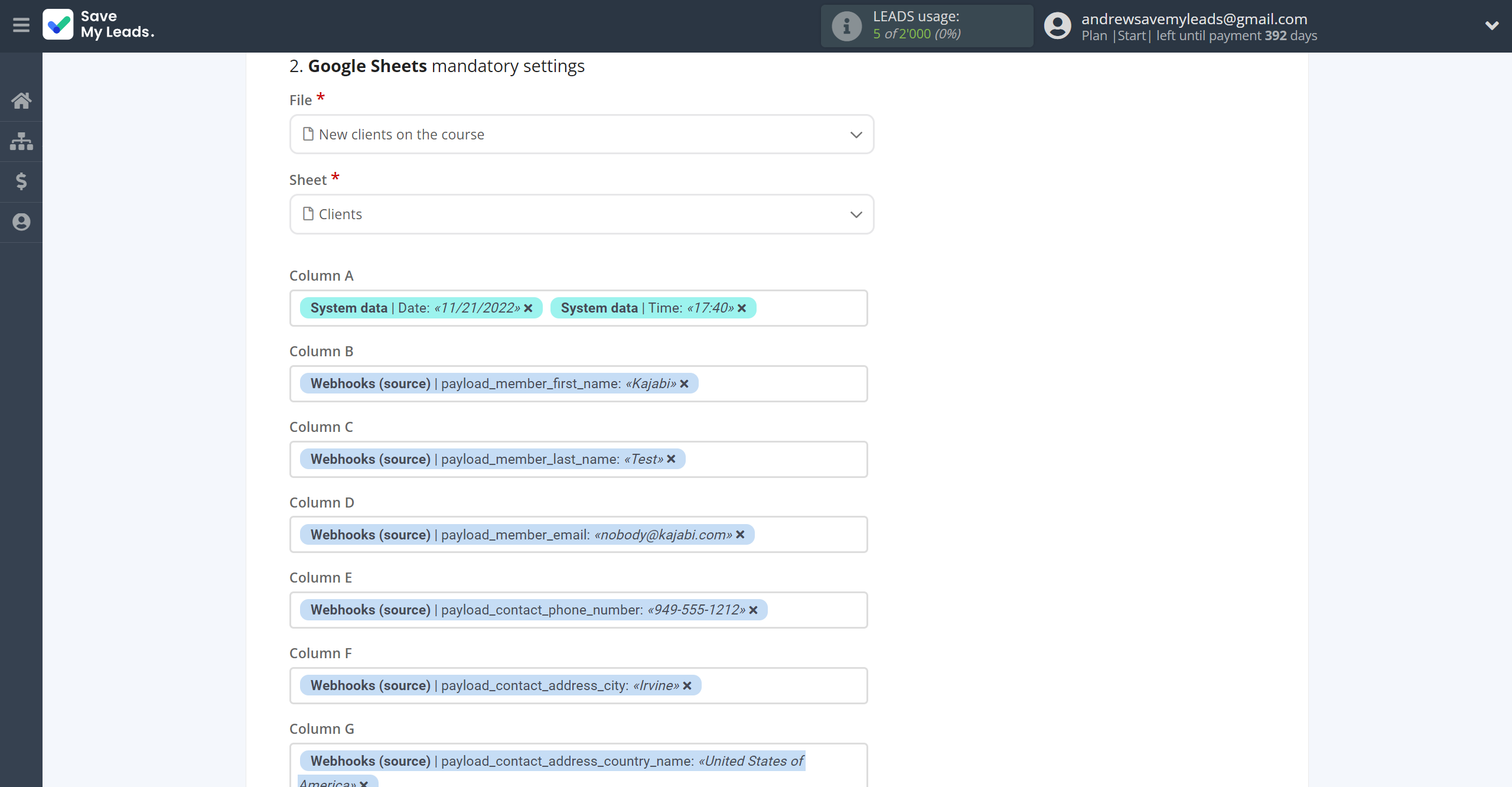 How to Connect Webhooks with Google Sheets | Assigning fields