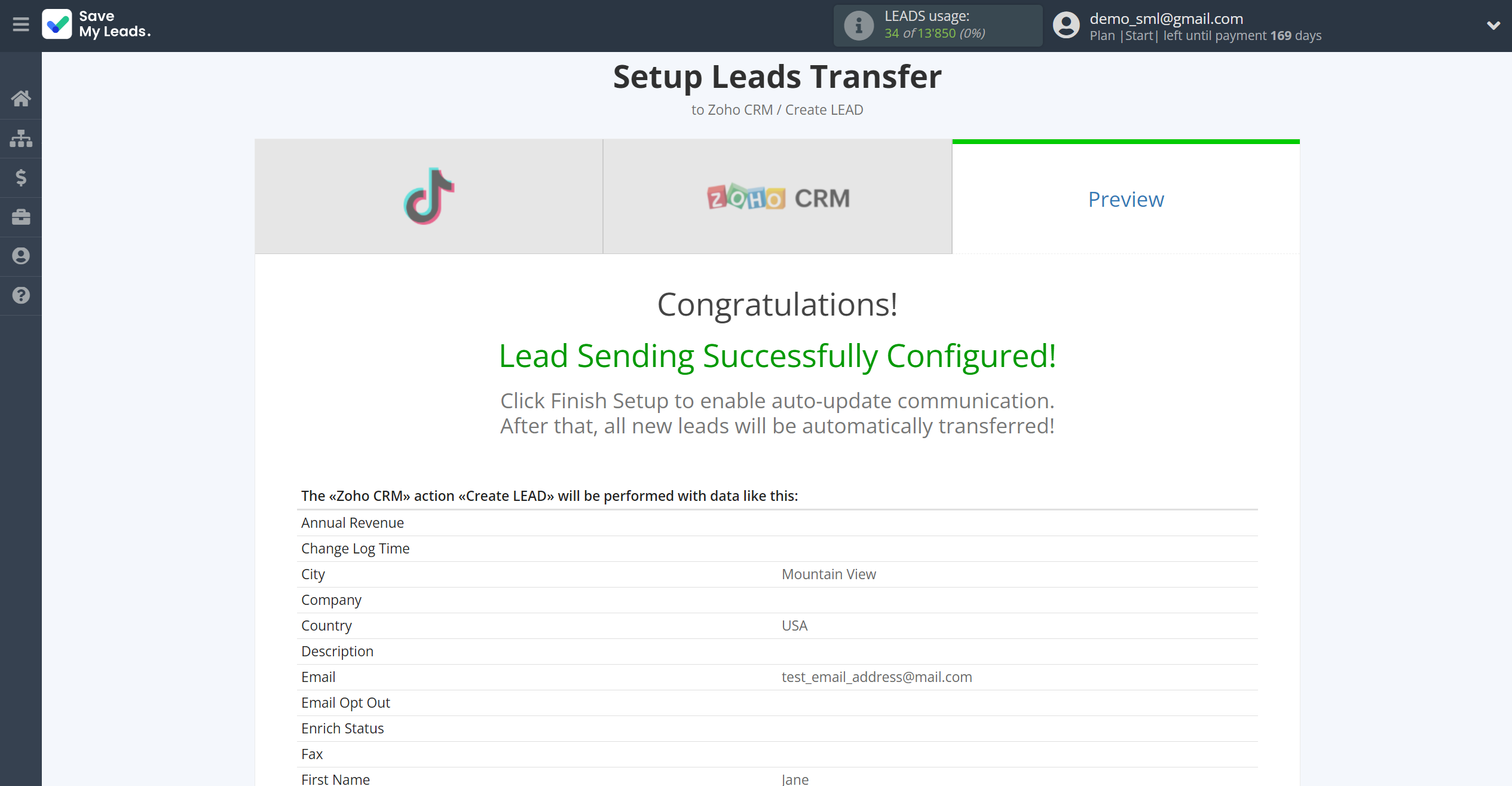 How to Connect TikTok with Zoho CRM Create Leads | Test data