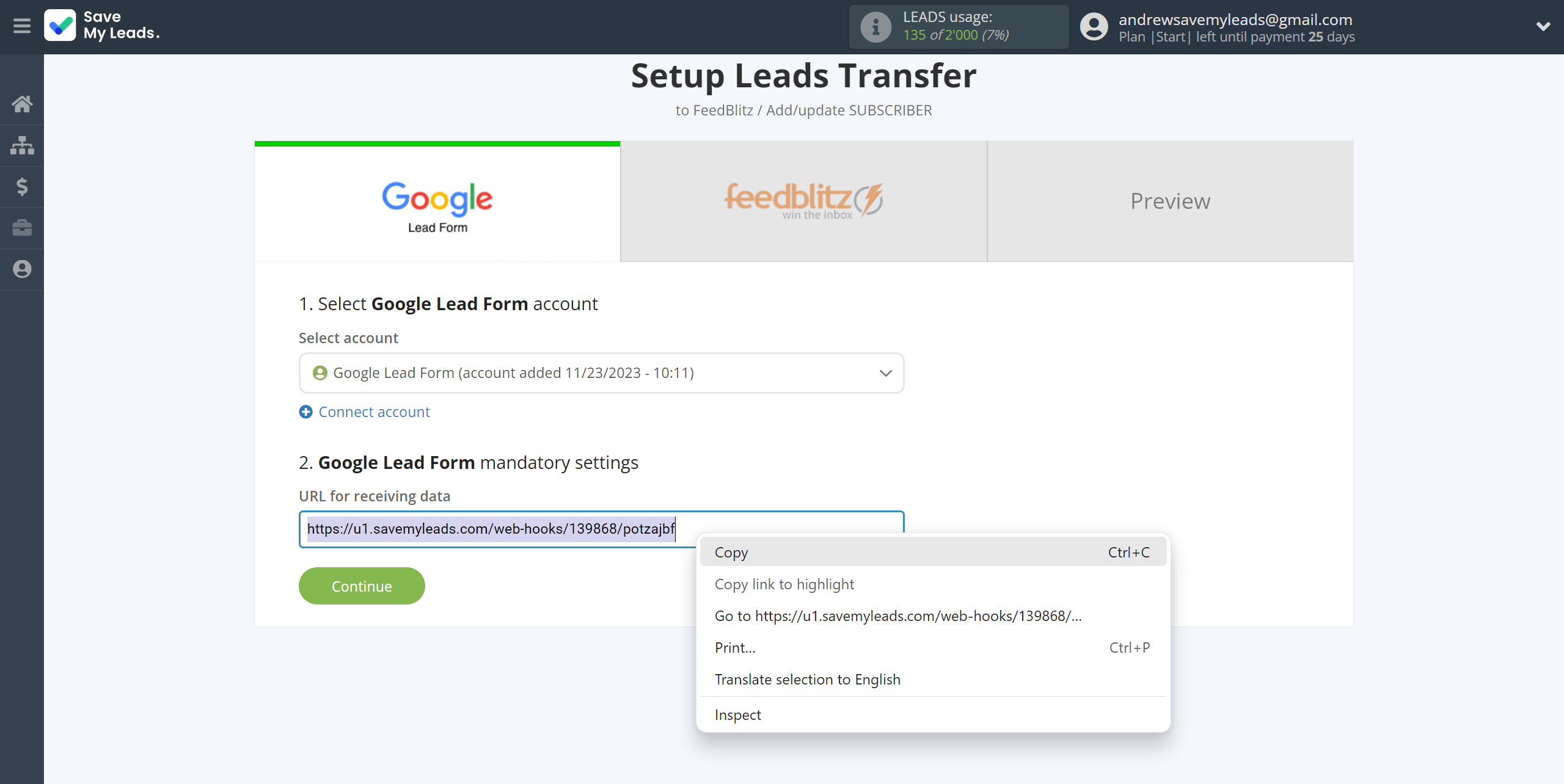 How to Connect Google Lead Form with FeedBlitz | Data Source account connection