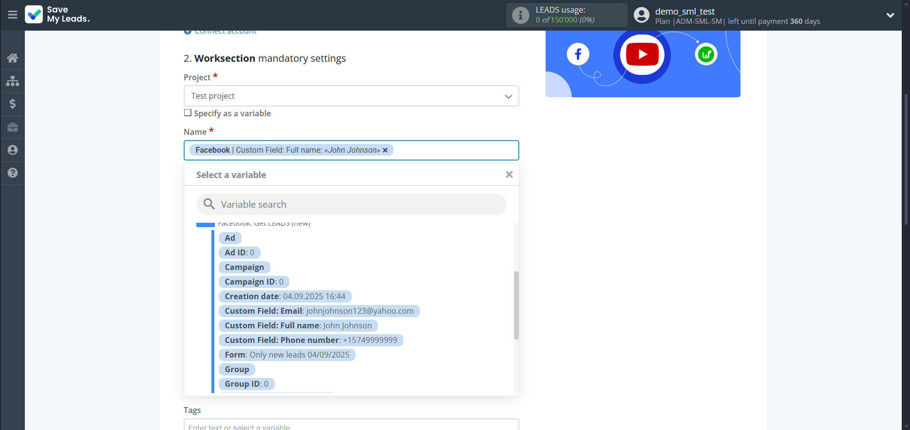 How to Connect Facebook with Worksection | Assigning fields