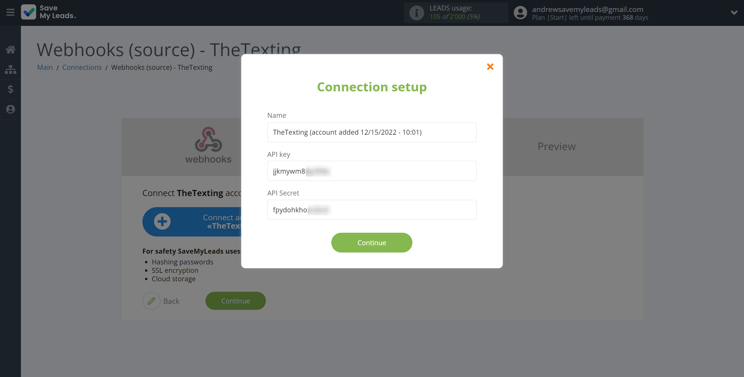 How to Connect Webhooks with TheTexting | Data Destination account connection