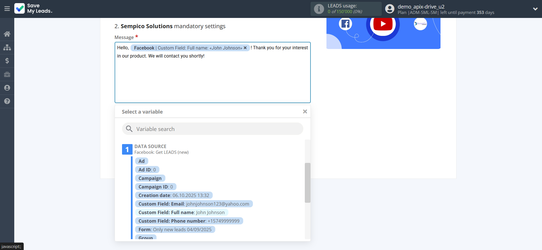 How to Connect Facebook with Sempico Solutions | Assigning fields How to Connect Facebook with Sempico Solutions | Assigning fields