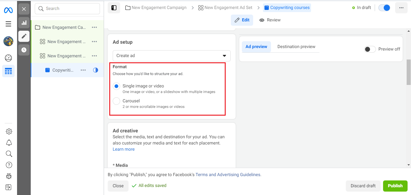 Creating an ad in Facebook (Meta) Ads Manager | Choose a format