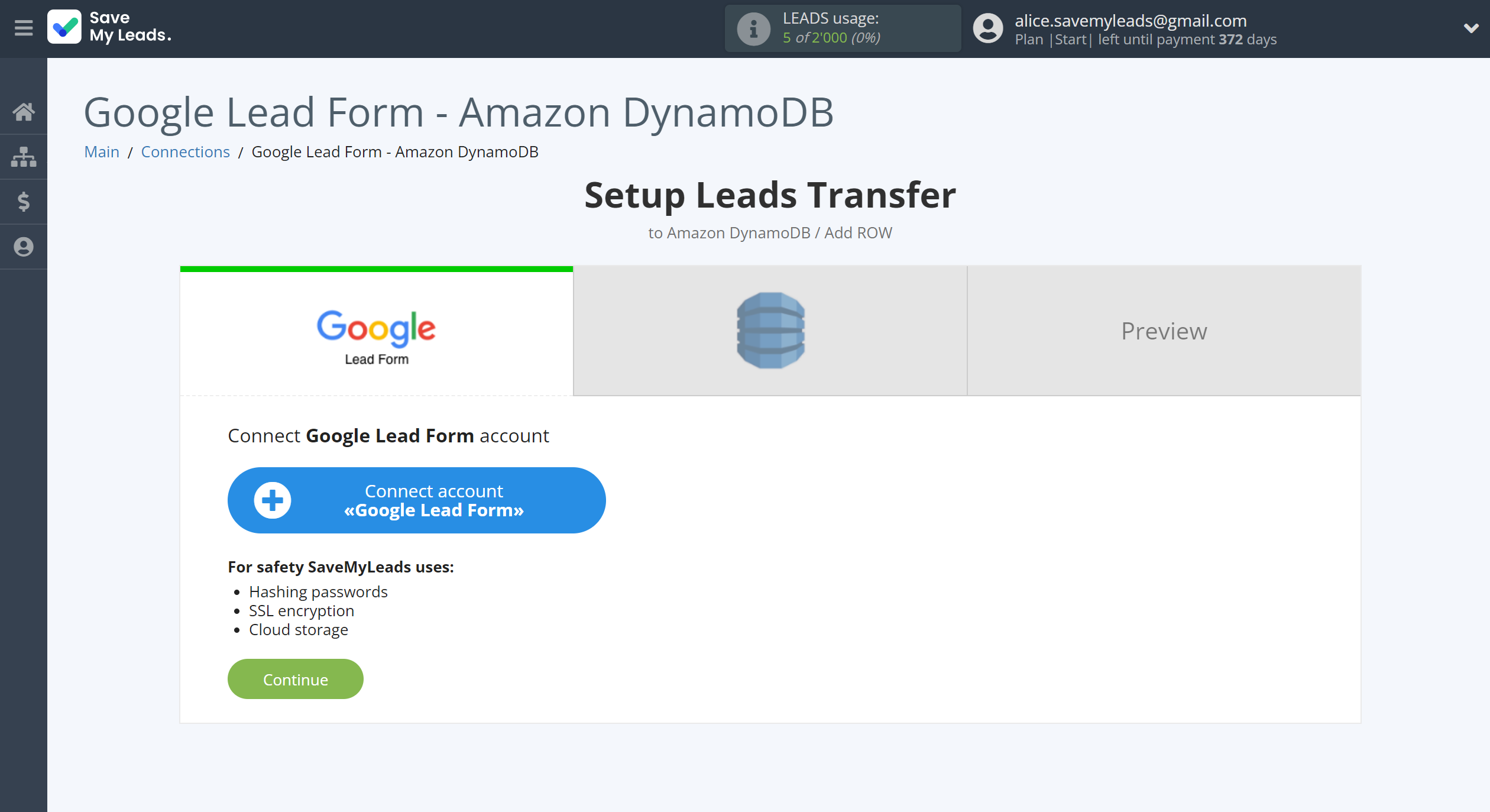 How to Connect Google Lead Form with Amazon DynamoDB | Data Source account connection