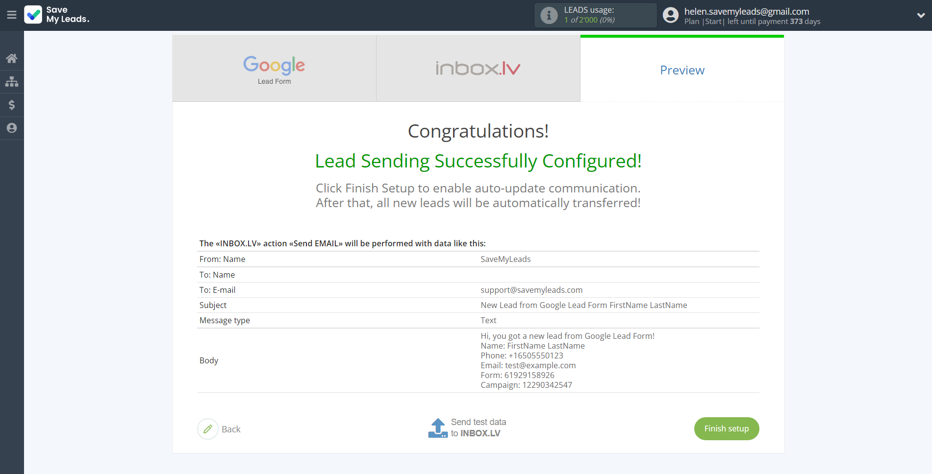 How to Connect Google Lead Form with INBOX.LV | Test data