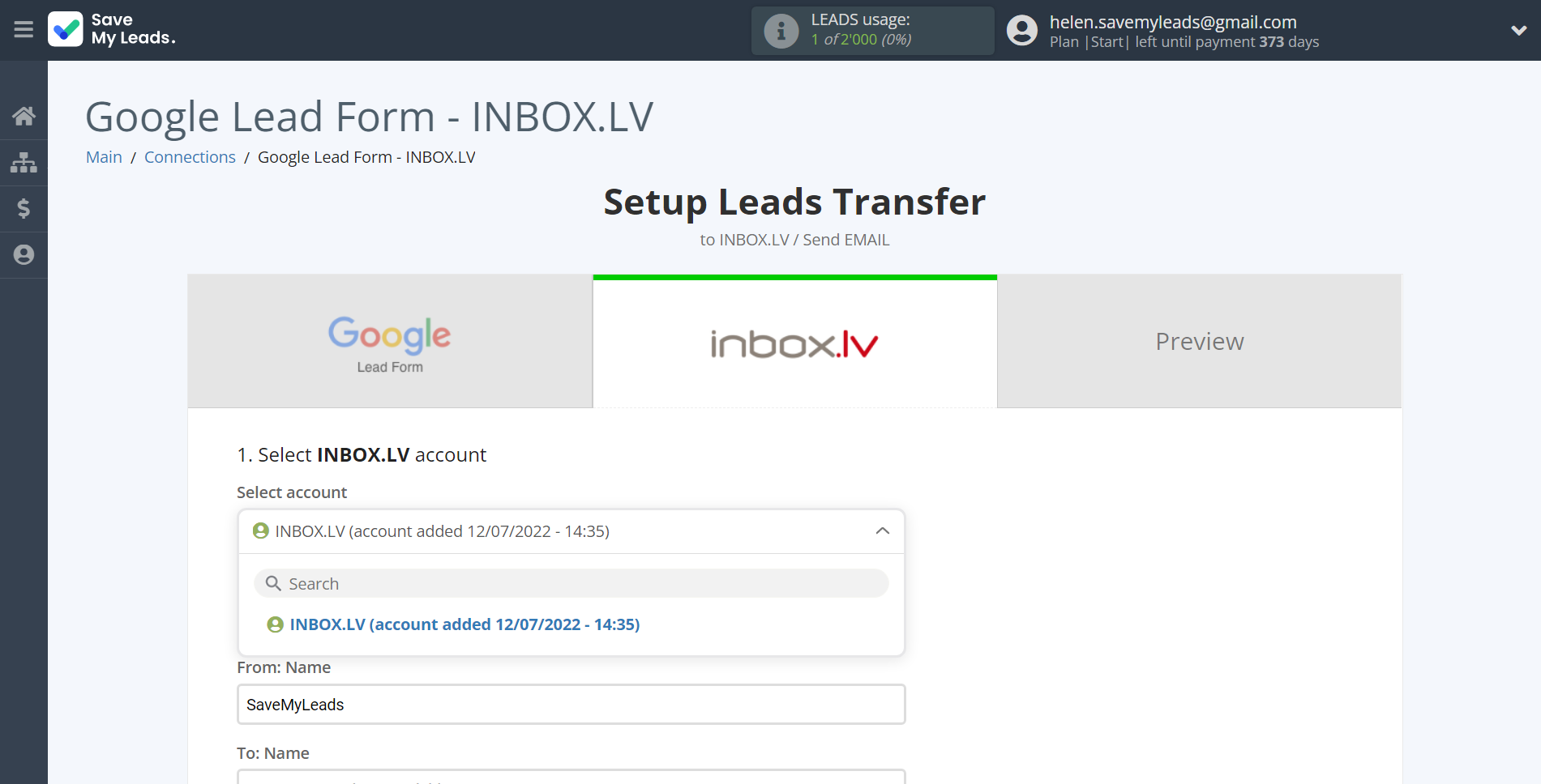 How to Connect Google Lead Form with INBOX.LV | Data Destination account selection