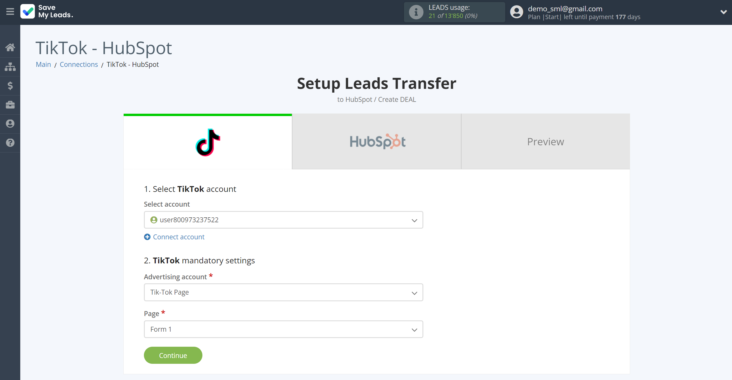 How to Connect TikTok with HubSpot Create Deal | Data Source account connection