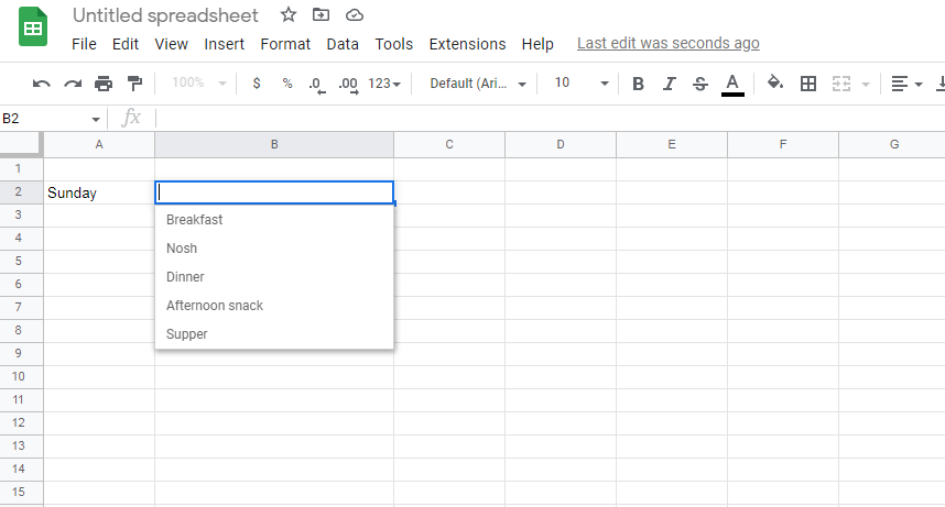 How to Create Drop Down List in Google Sheets |&nbsp;A drop down icon appears at the end of the selected cell