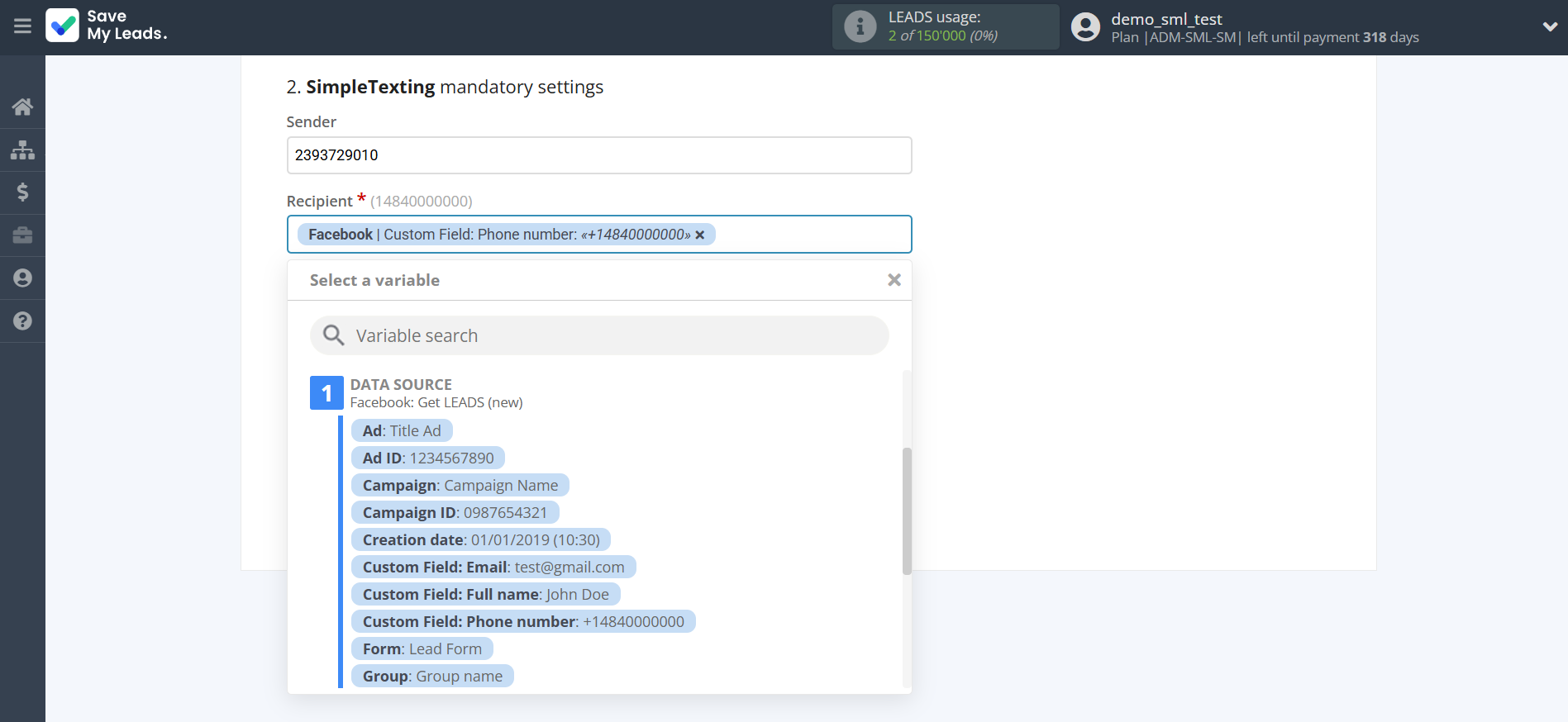 How to Connect Facebook with SimpleTexting | Assigning fields How to Connect Facebook with SimpleTexting | Assigning fields